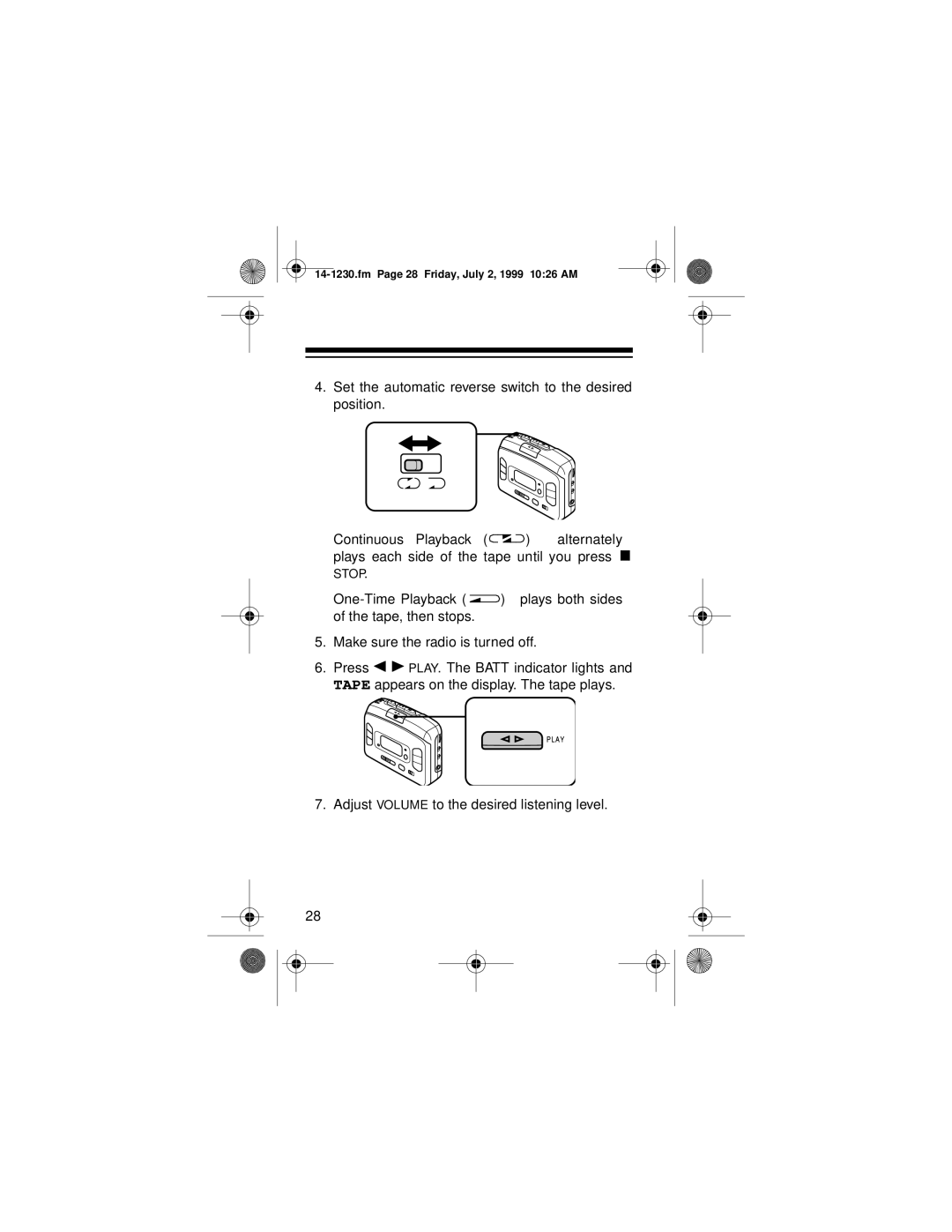 Optimus SCP-87 owner manual Set the automatic reverse switch to the desired position 