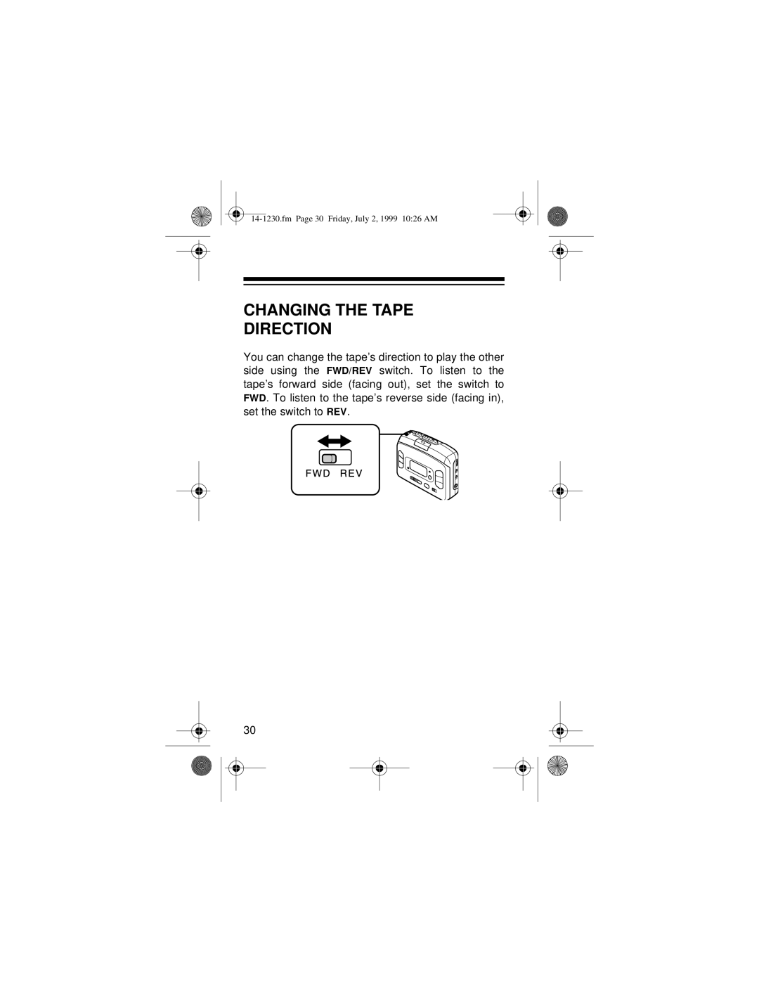 Optimus SCP-87 owner manual Changing the Tape Direction 