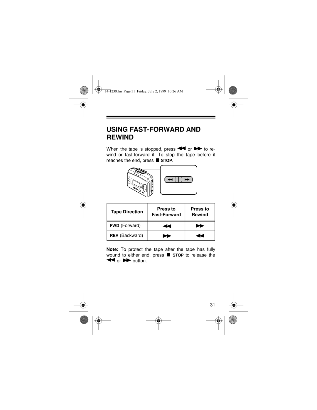 Optimus SCP-87 owner manual Using FAST-FORWARD and Rewind 