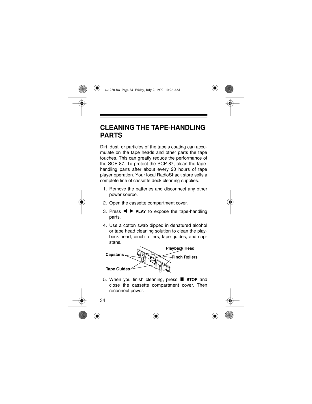 Optimus SCP-87 owner manual Cleaning the TAPE-HANDLING Parts 