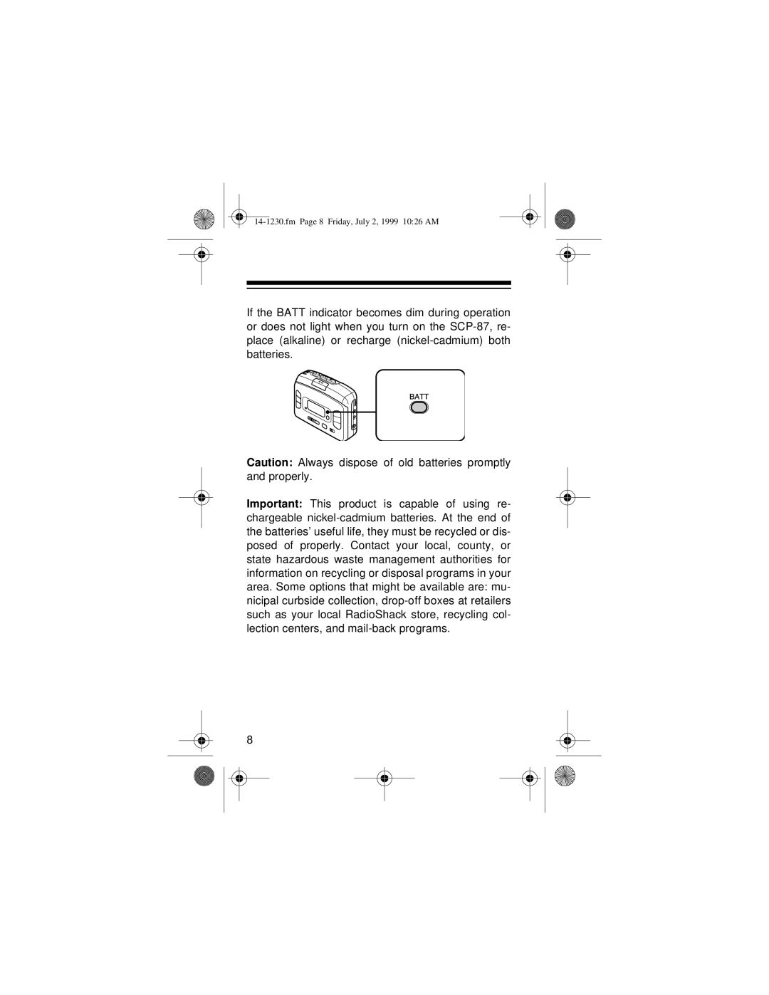 Optimus SCP-87 owner manual Fm Page 8 Friday, July 2, 1999 1026 AM 