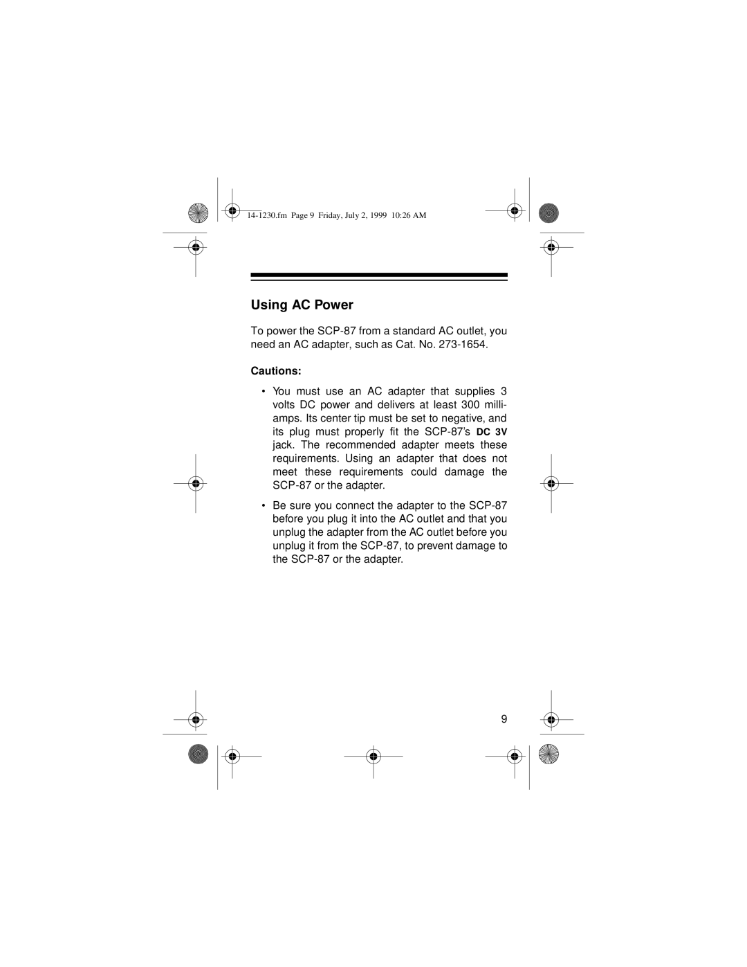 Optimus SCP-87 owner manual Using AC Power 