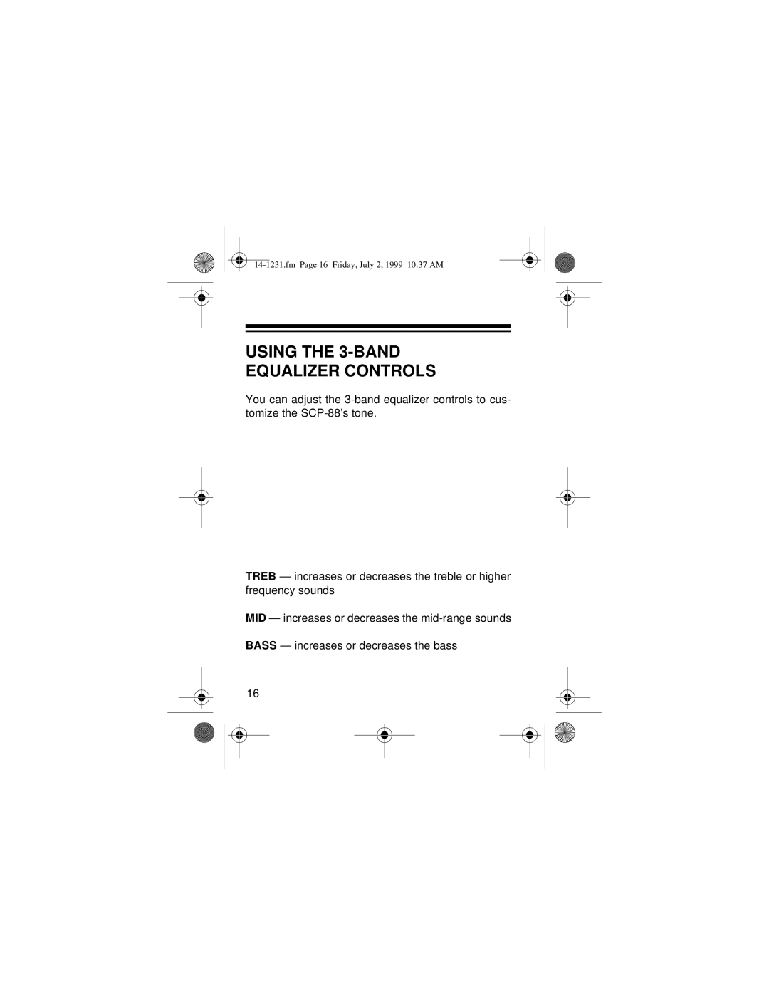 Optimus SCP-88 owner manual Using the 3-BAND Equalizer Controls 