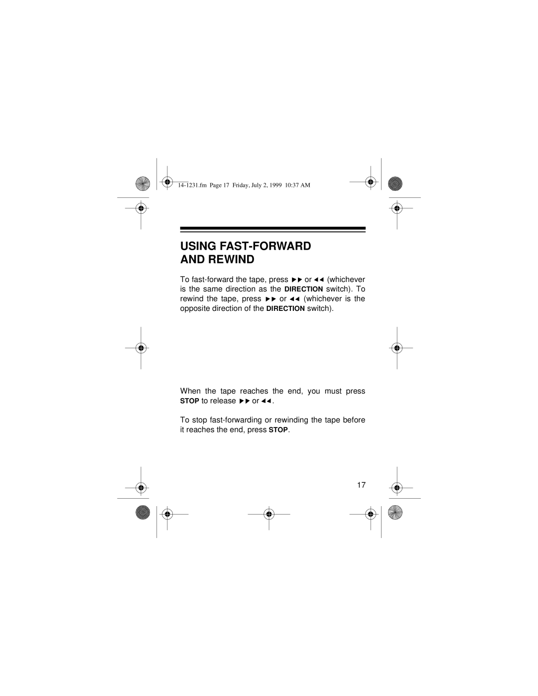 Optimus SCP-88 owner manual Using FAST-FORWARD Rewind 