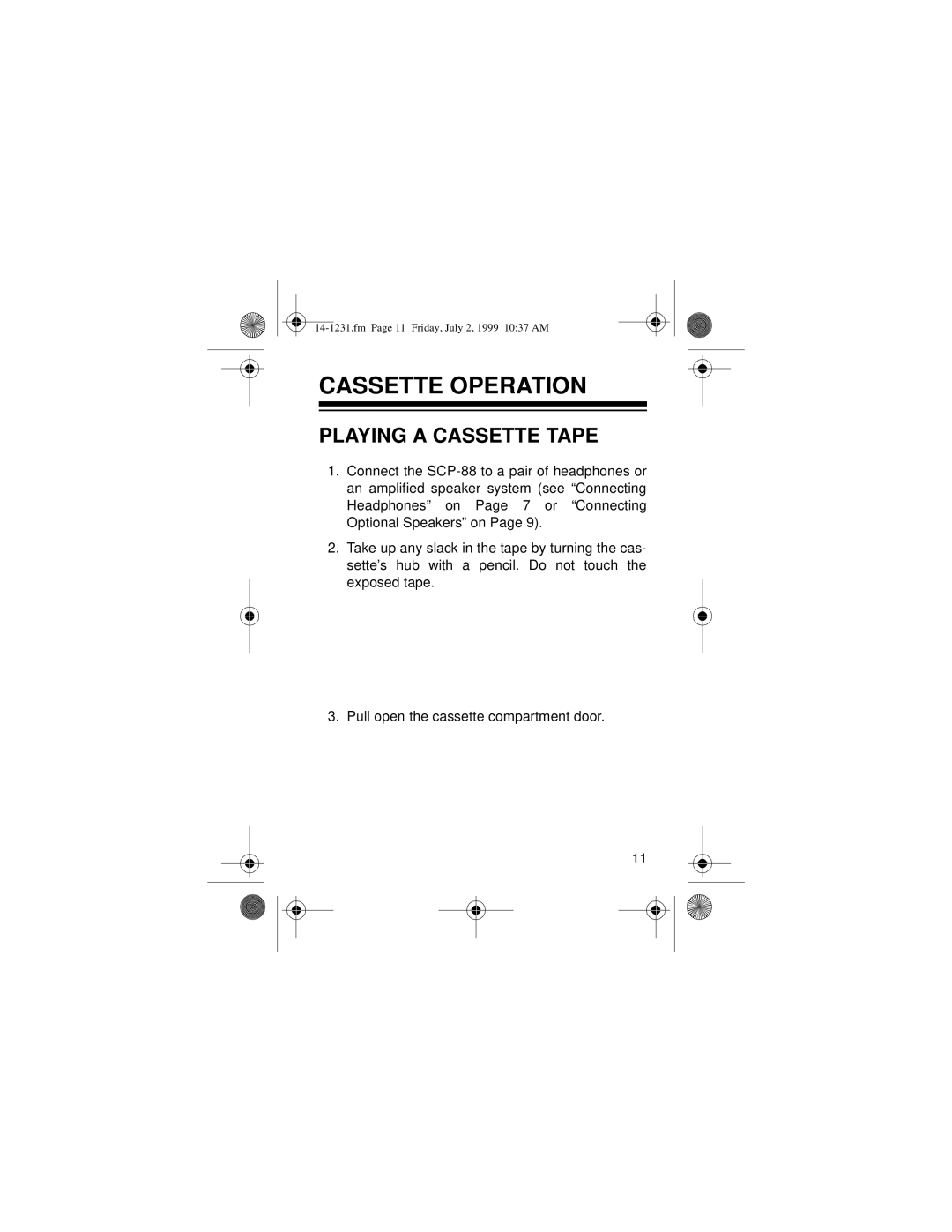Optimus SCP-88 owner manual Cassette Operation, Playing A Cassette Tape 