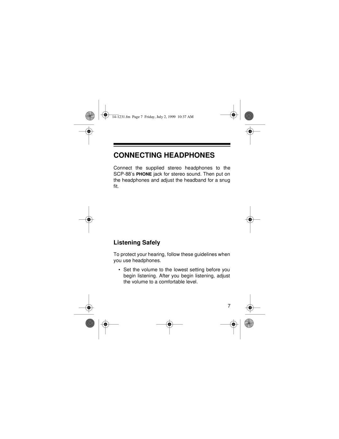 Optimus SCP-88 owner manual Connecting Headphones, Listening Safely 