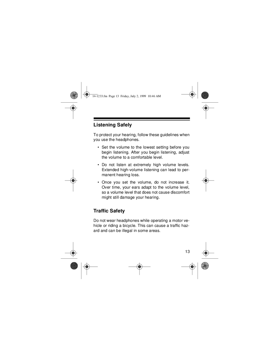 Optimus SCP-90 owner manual Listening Safely, Traffic Safety 