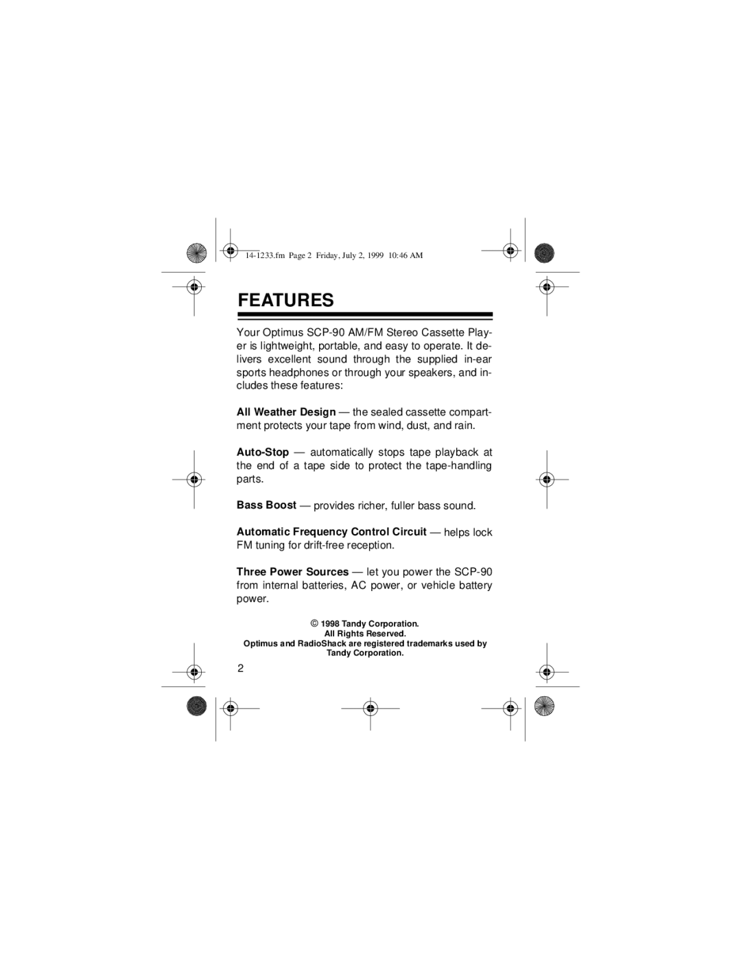 Optimus SCP-90 owner manual Features, Automatic Frequency Control Circuit helps lock 