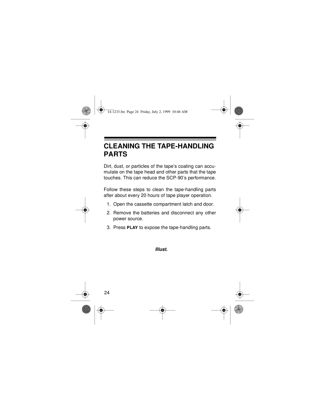 Optimus SCP-90 owner manual Cleaning the TAPE-HANDLING Parts 