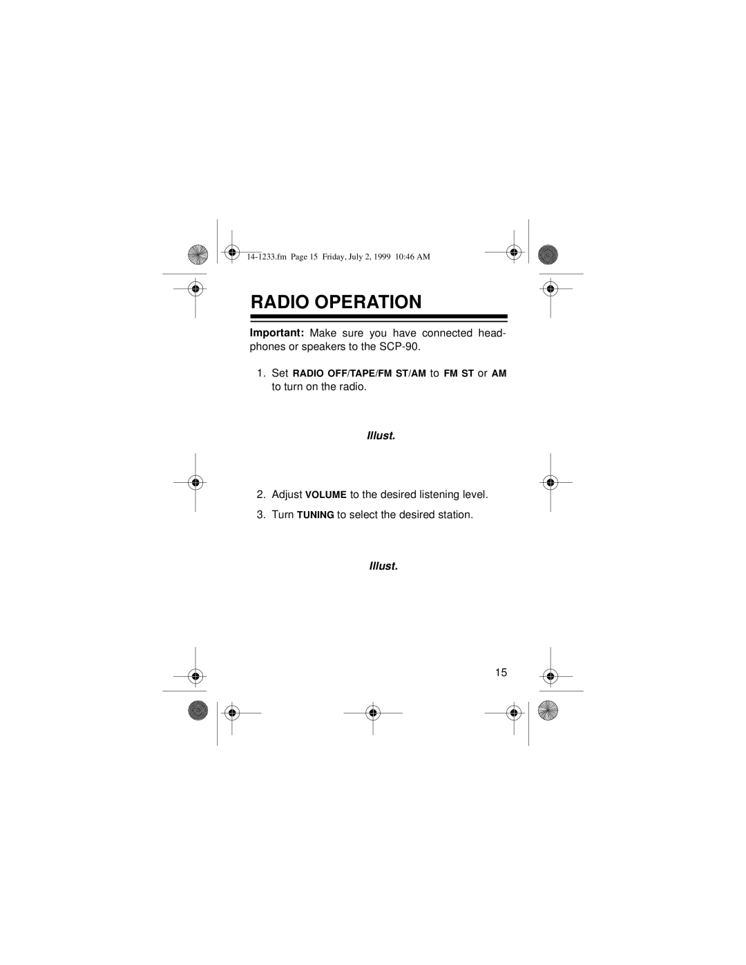 Optimus SCP-90 owner manual Radio Operation, Illust, Adjust VOLUME to the desired listening level 