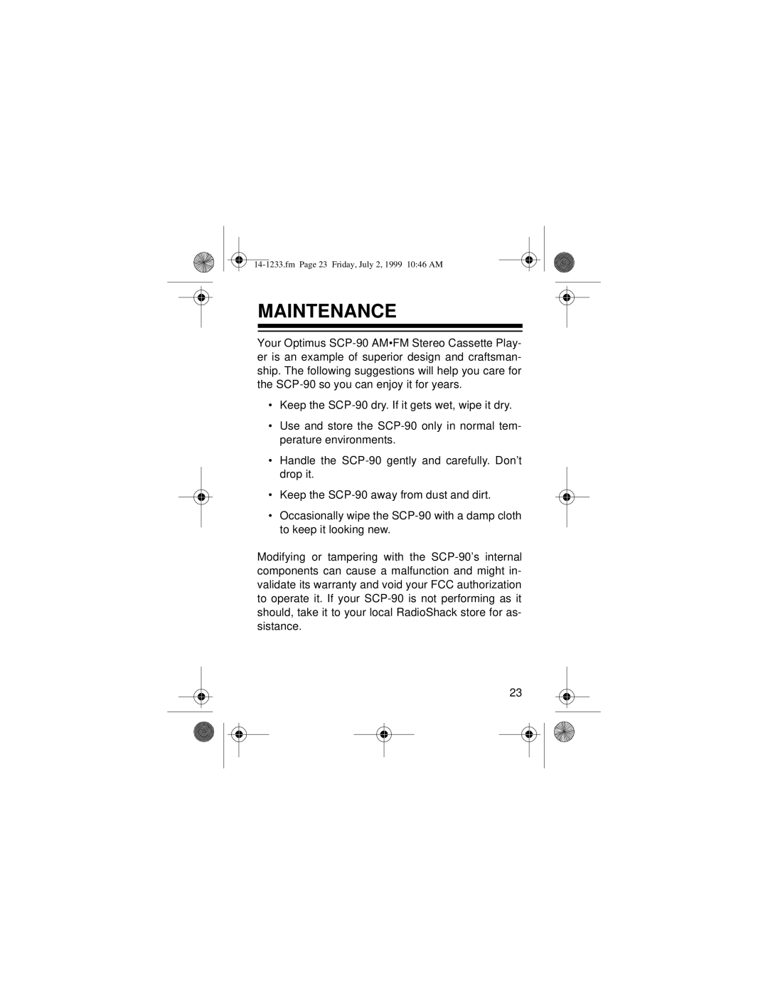 Optimus SCP-90 owner manual Maintenance 