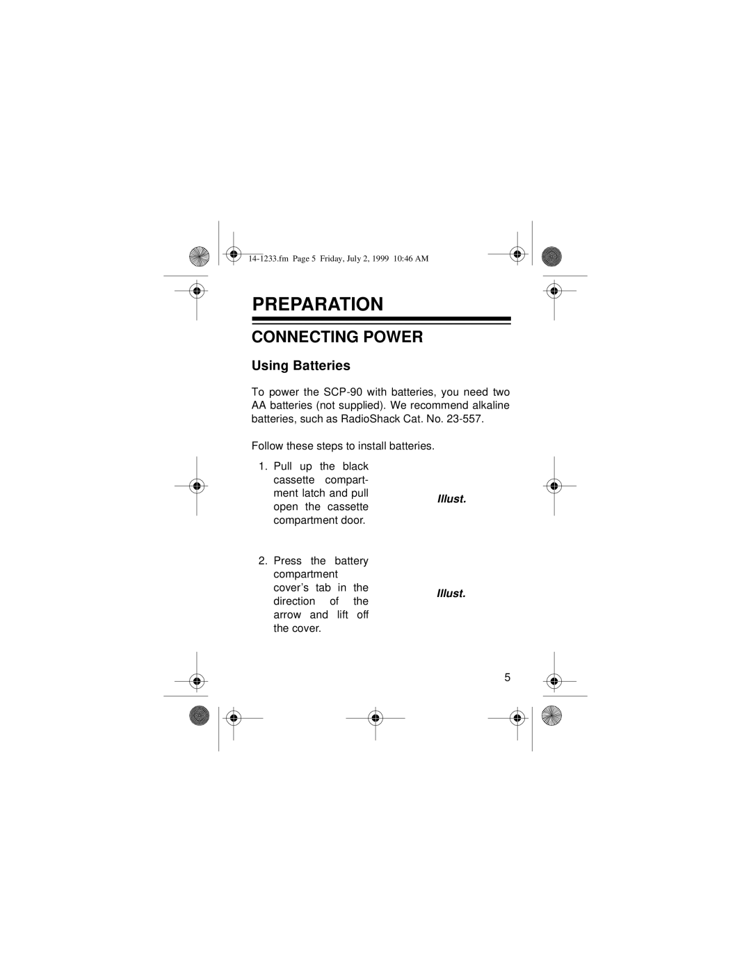 Optimus SCP-90 owner manual Preparation, Connecting Power, Using Batteries, Illust Illust 
