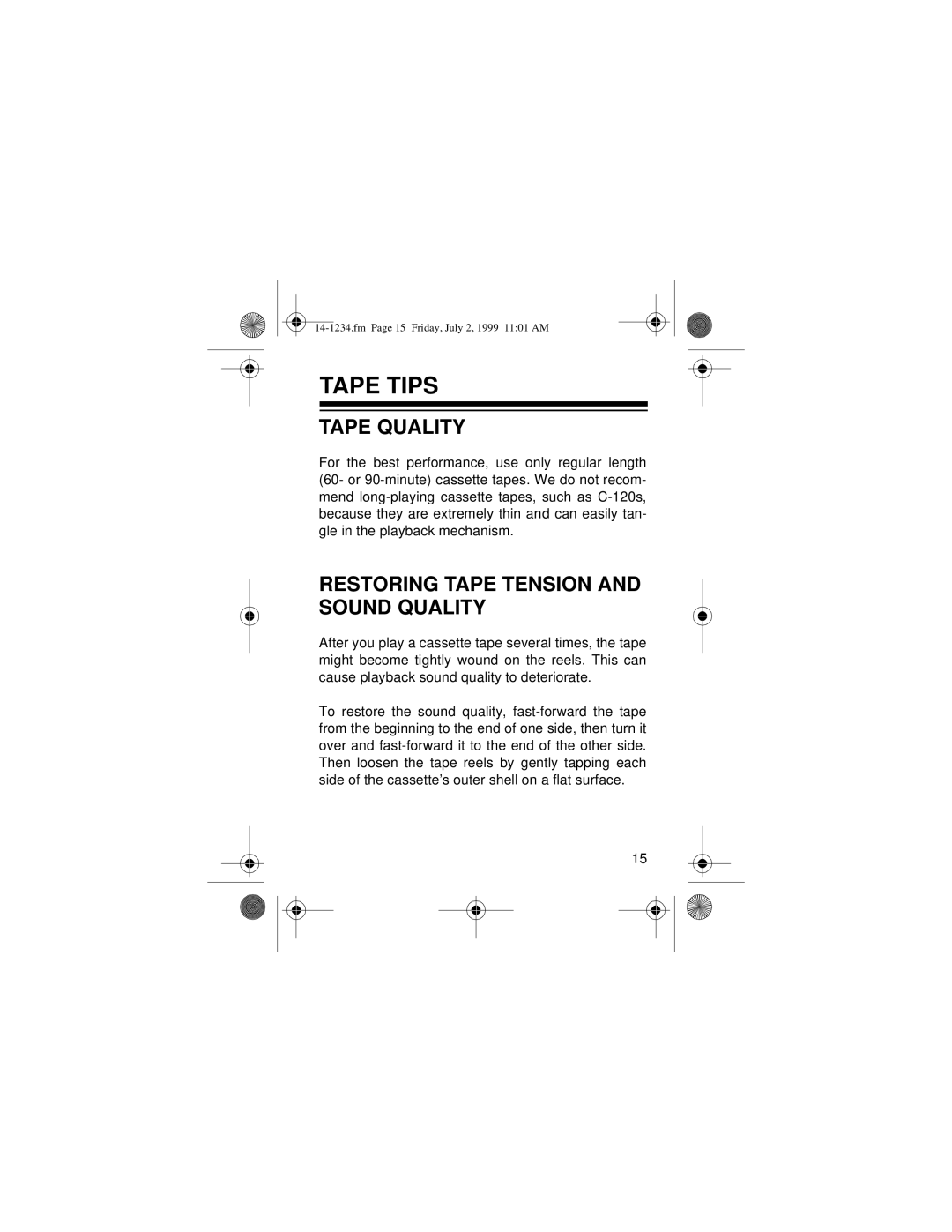 Optimus SCP-91 owner manual Tape Tips, Tape Quality, Restoring Tape Tension and Sound Quality 