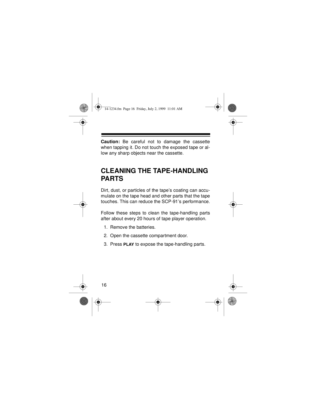 Optimus SCP-91 owner manual Cleaning the TAPE-HANDLING Parts 