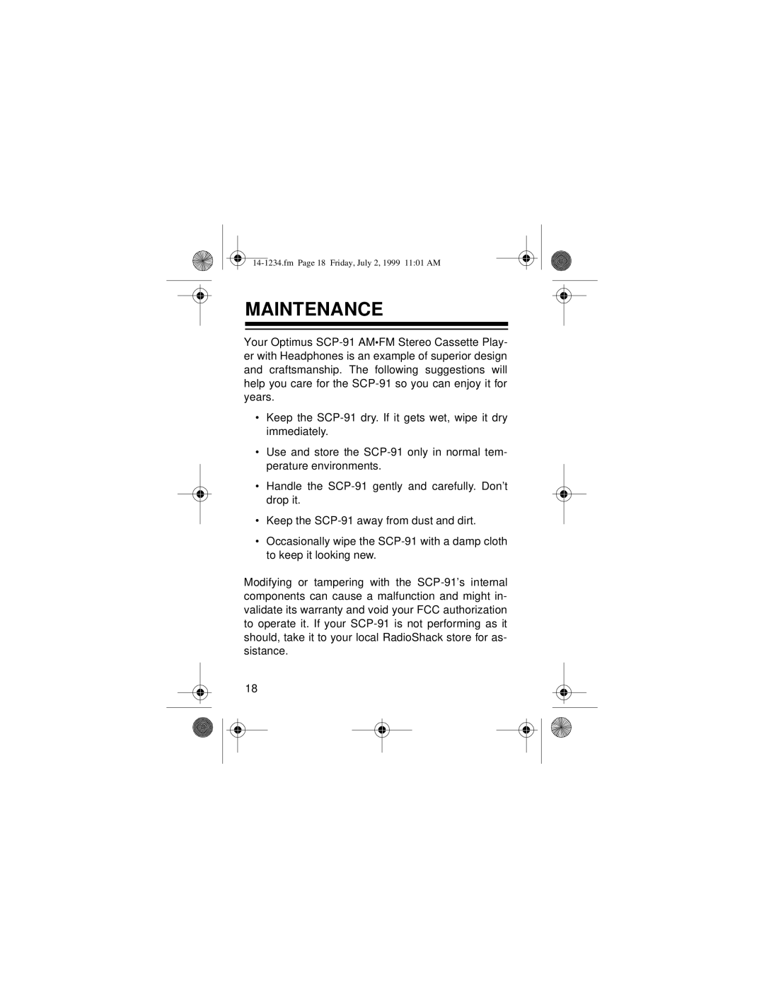 Optimus SCP-91 owner manual Maintenance 