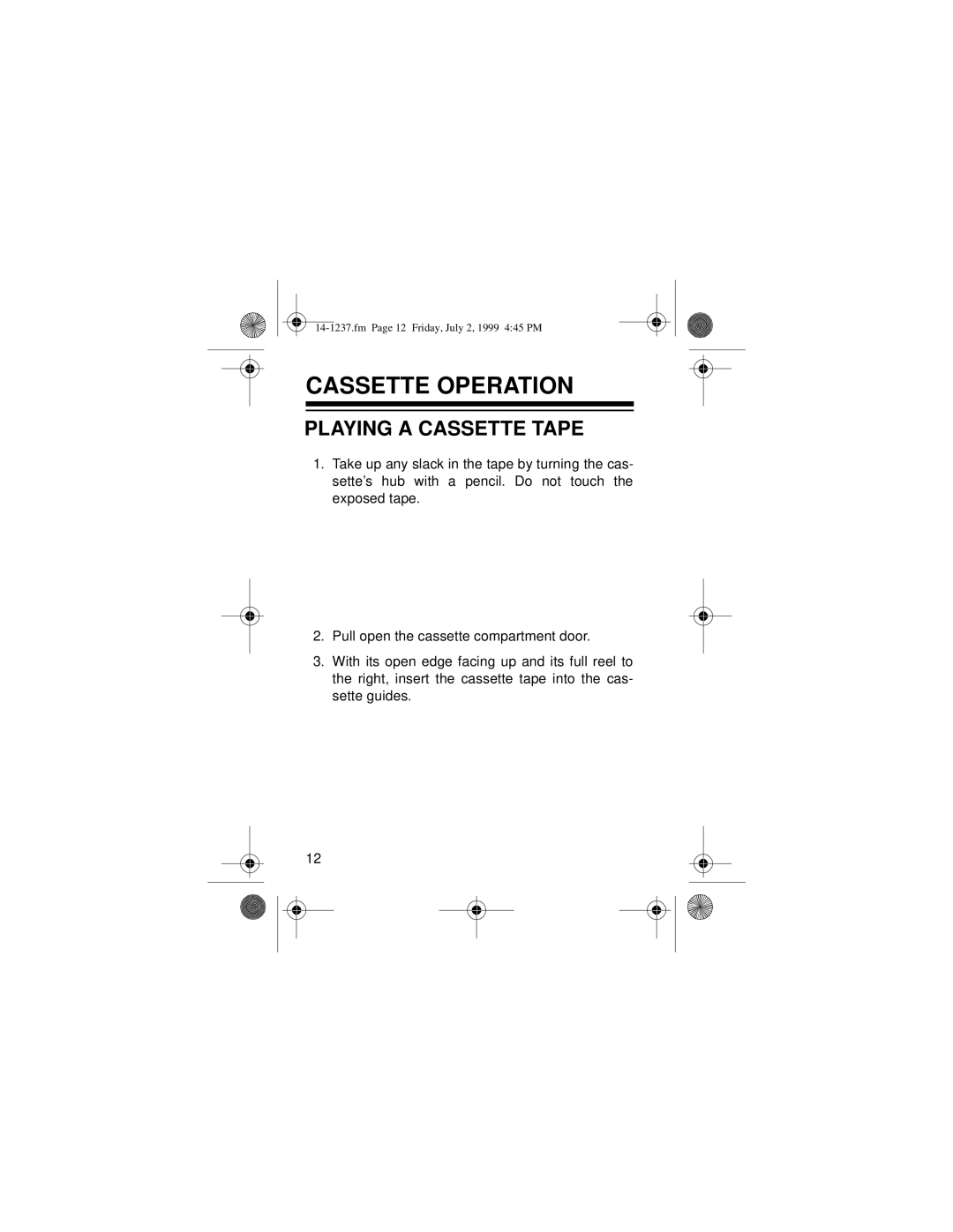 Optimus SCP-94 owner manual Cassette Operation, Playing a Cassette Tape 