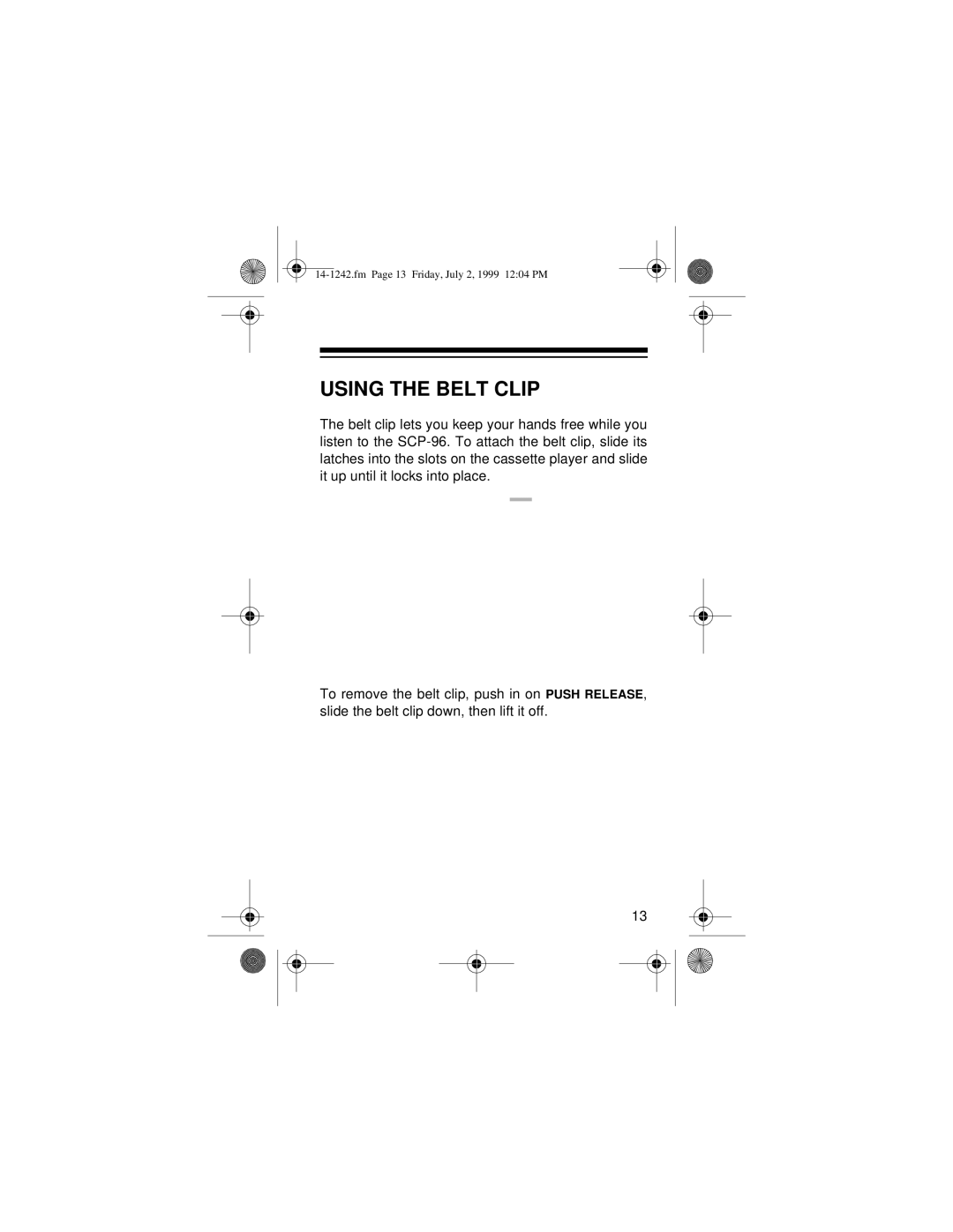 Optimus SCP-96 owner manual Using the Belt Clip 