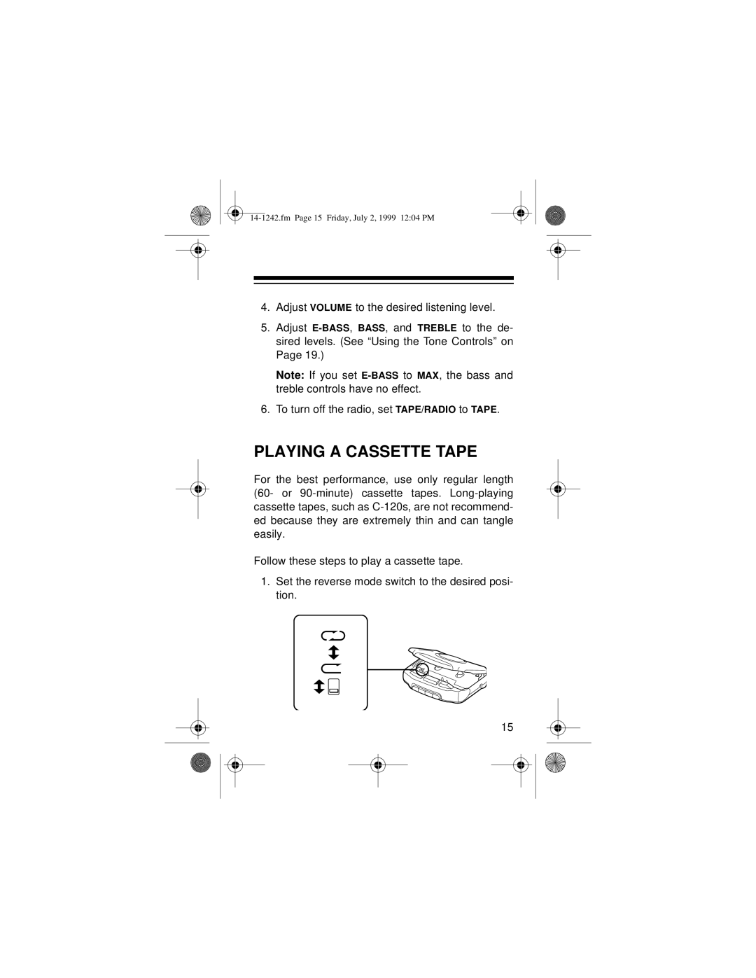 Optimus SCP-96 owner manual Playing a Cassette Tape 