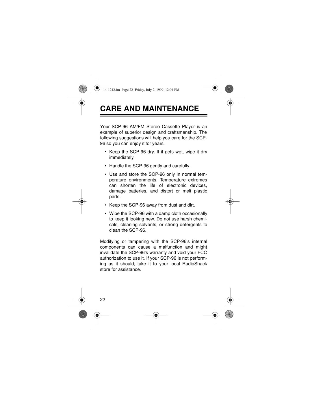 Optimus SCP-96 owner manual Care and Maintenance 