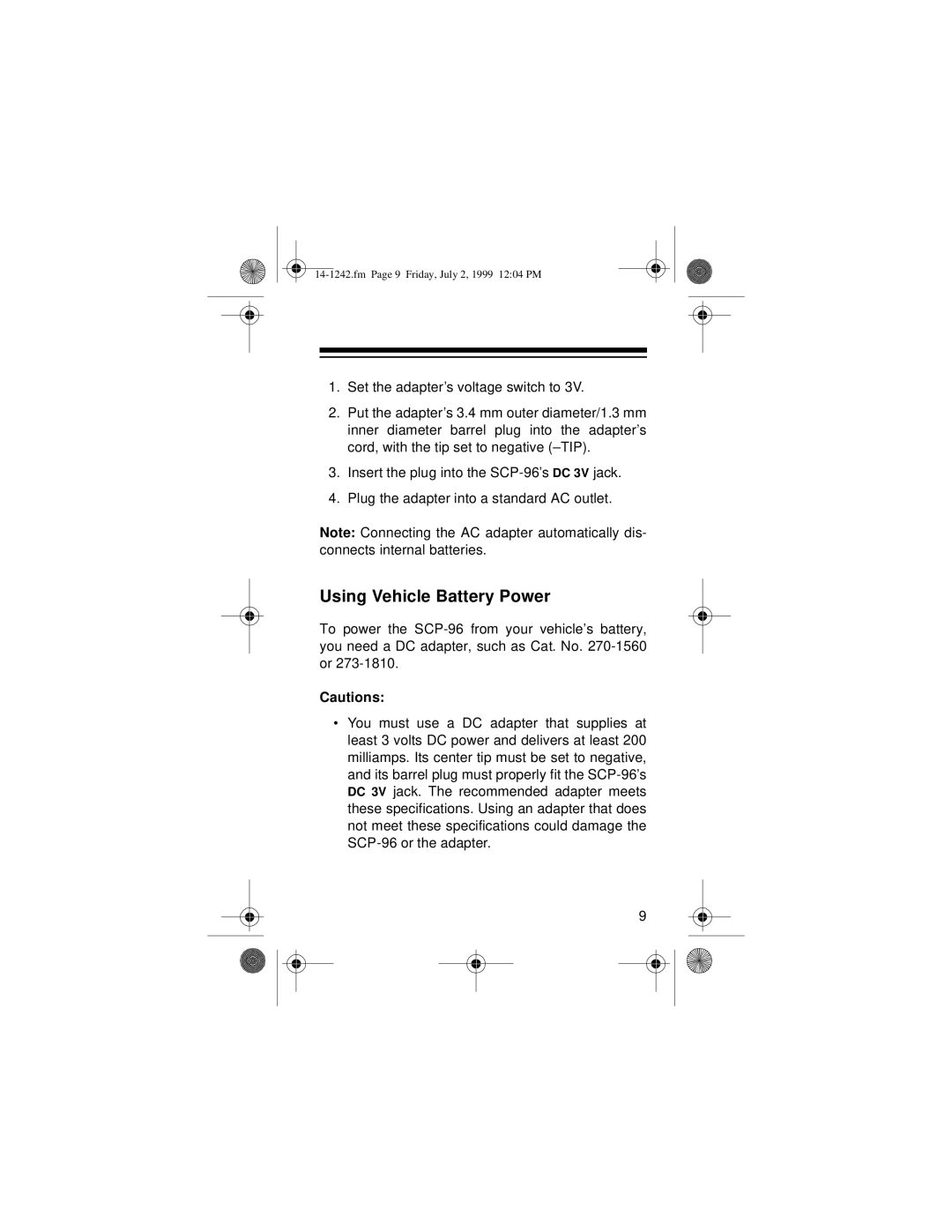 Optimus SCP-96 owner manual Using Vehicle Battery Power 