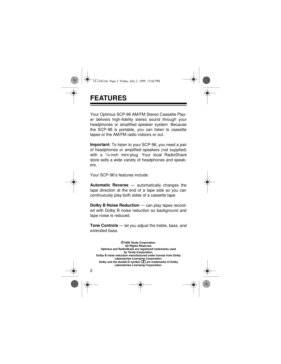 Optimus SCP-96 owner manual Features 