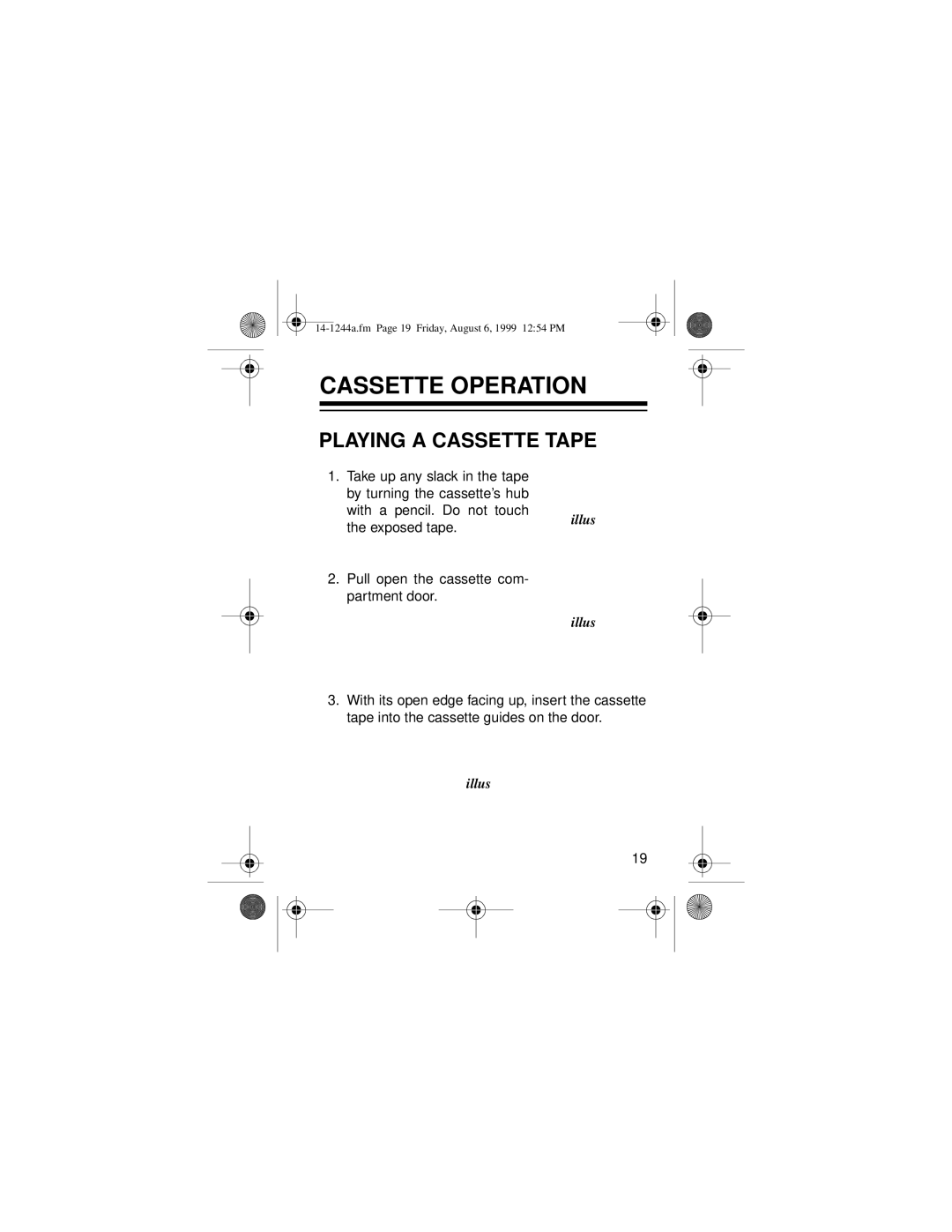 Optimus SCP-97 owner manual Cassette Operation, Playing a Cassette Tape 