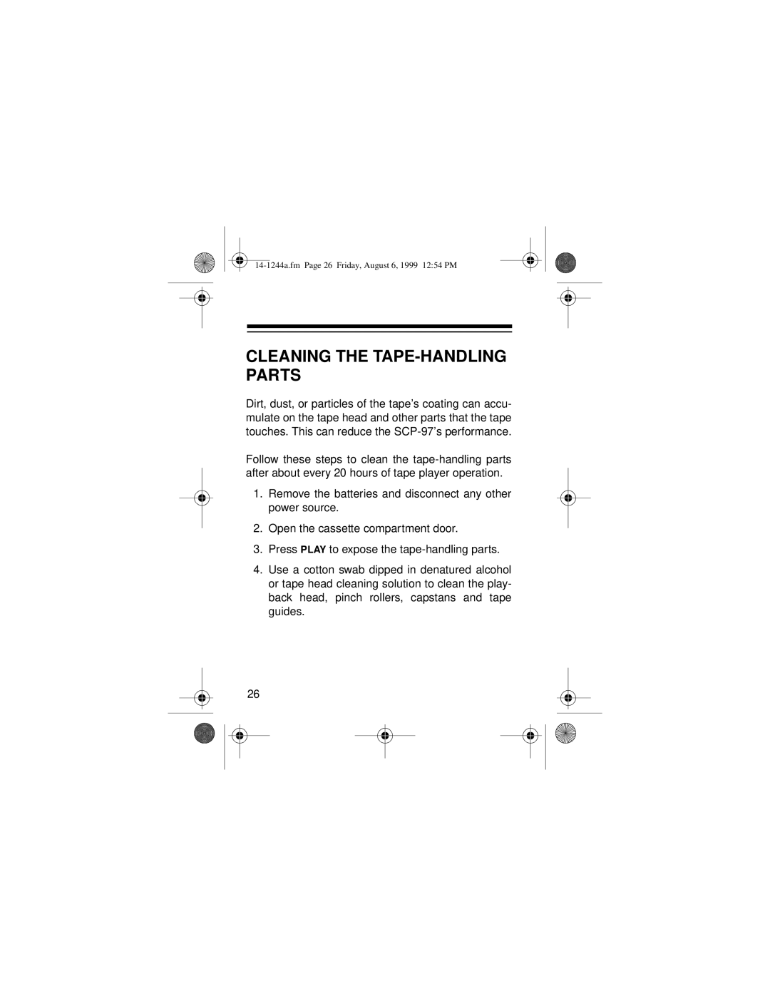 Optimus SCP-97 owner manual Cleaning the TAPE-HANDLING Parts 