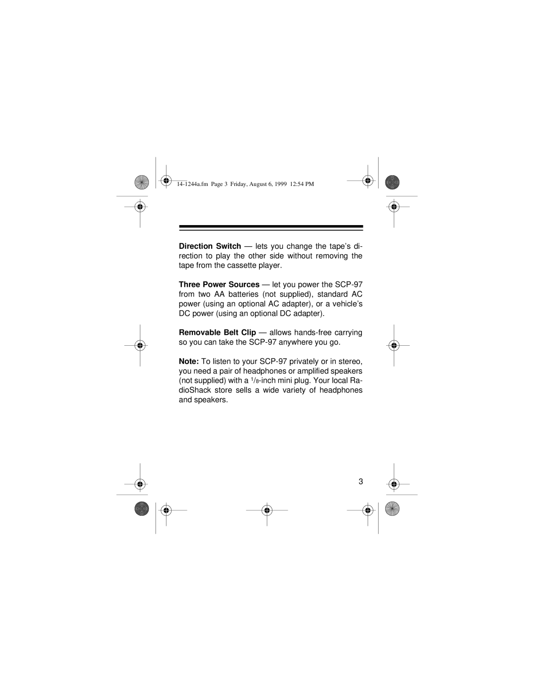 Optimus SCP-97 owner manual 14-1244a.fm Page 3 Friday, August 6, 1999 1254 PM 