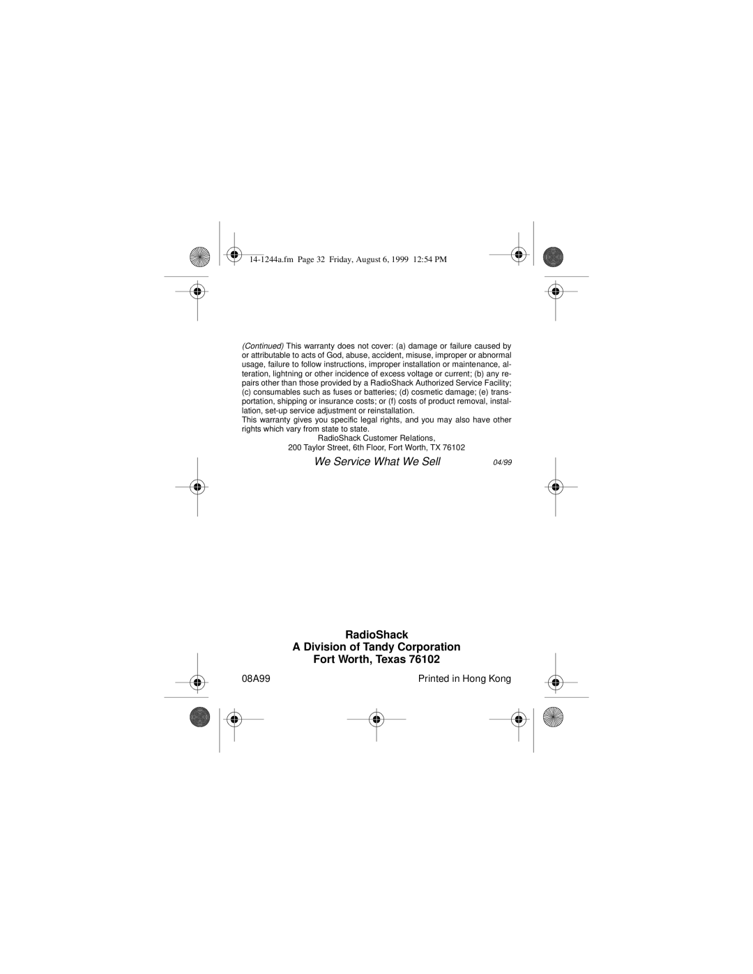 Optimus SCP-97 owner manual RadioShack Division of Tandy Corporation Fort Worth, Texas 