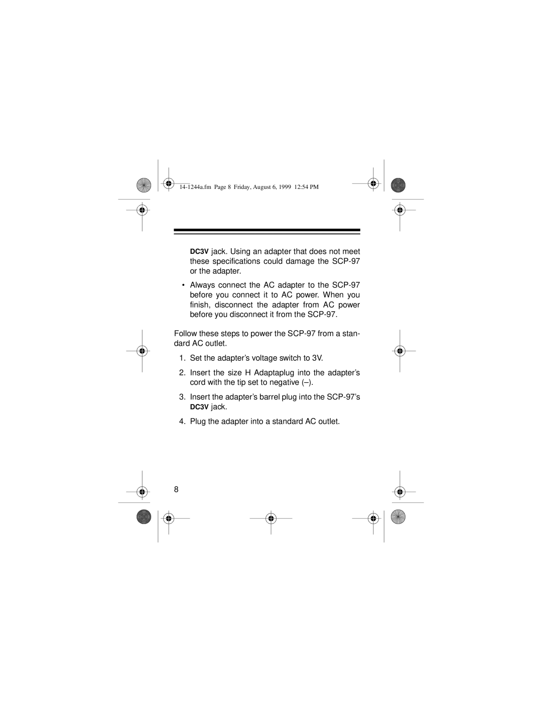 Optimus SCP-97 owner manual 14-1244a.fm Page 8 Friday, August 6, 1999 1254 PM 