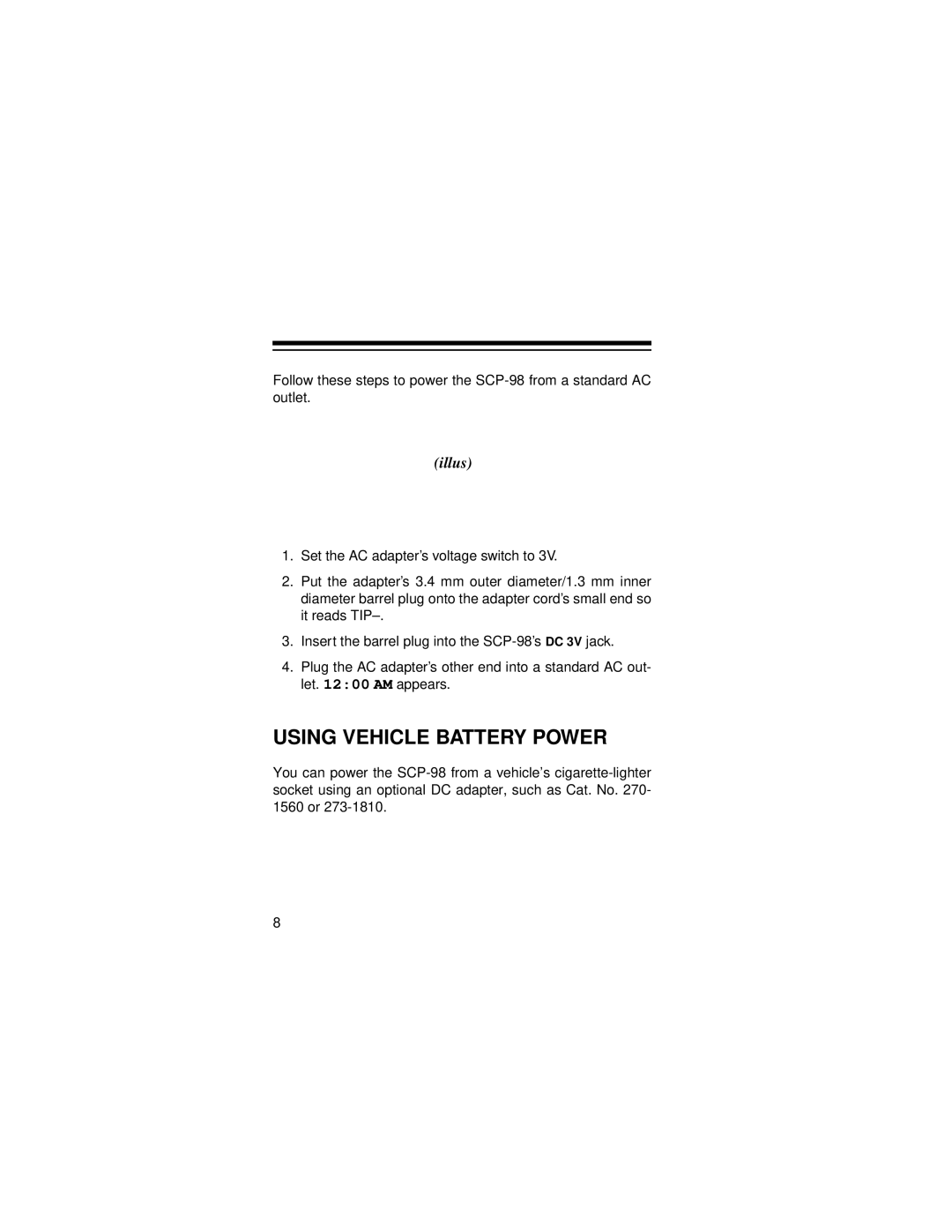 Optimus SCP-98 owner manual Using Vehicle Battery Power 