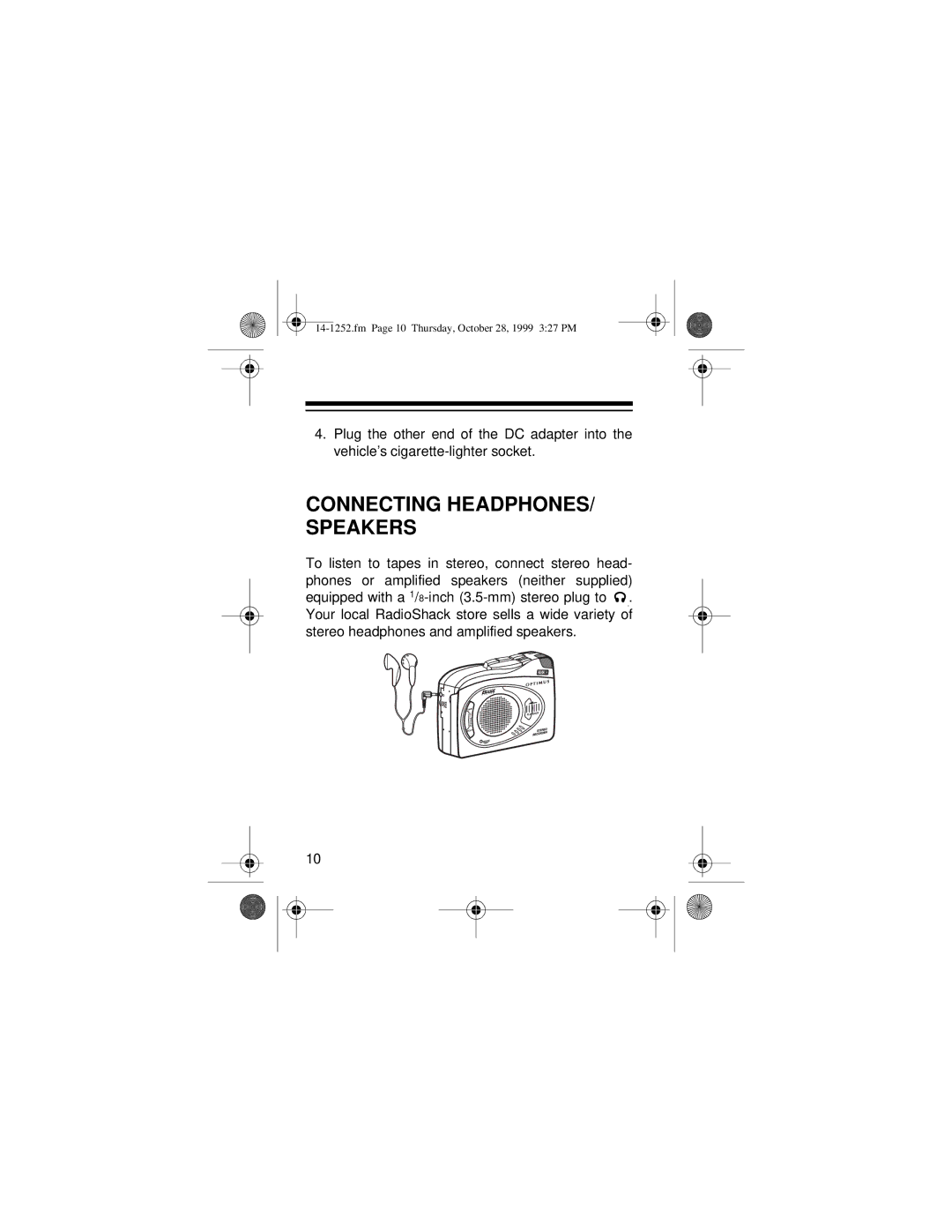 Optimus SCR-100 owner manual Connecting HEADPHONES/ Speakers 