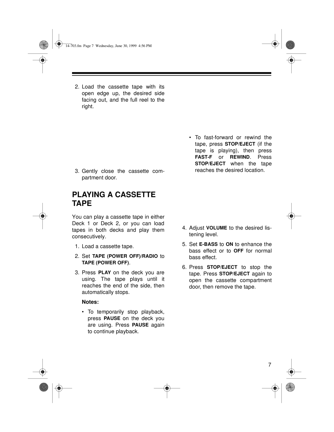 Optimus SCR-63 owner manual Playing a Cassette Tape 