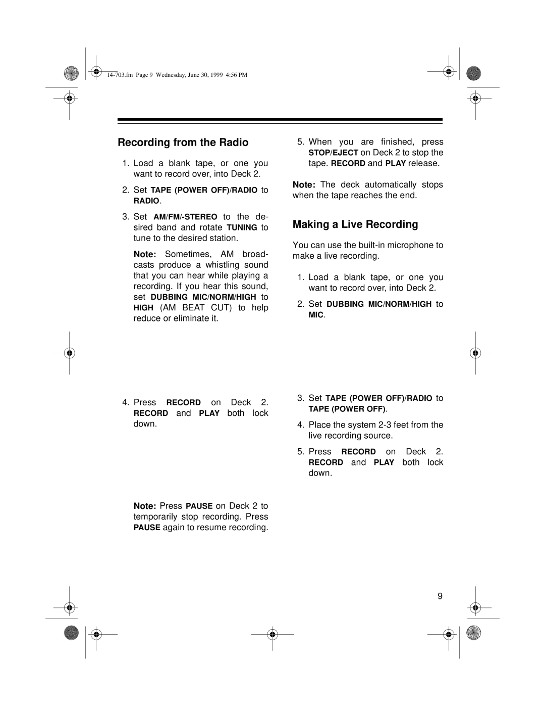 Optimus SCR-63 owner manual Recording from the Radio, Making a Live Recording 