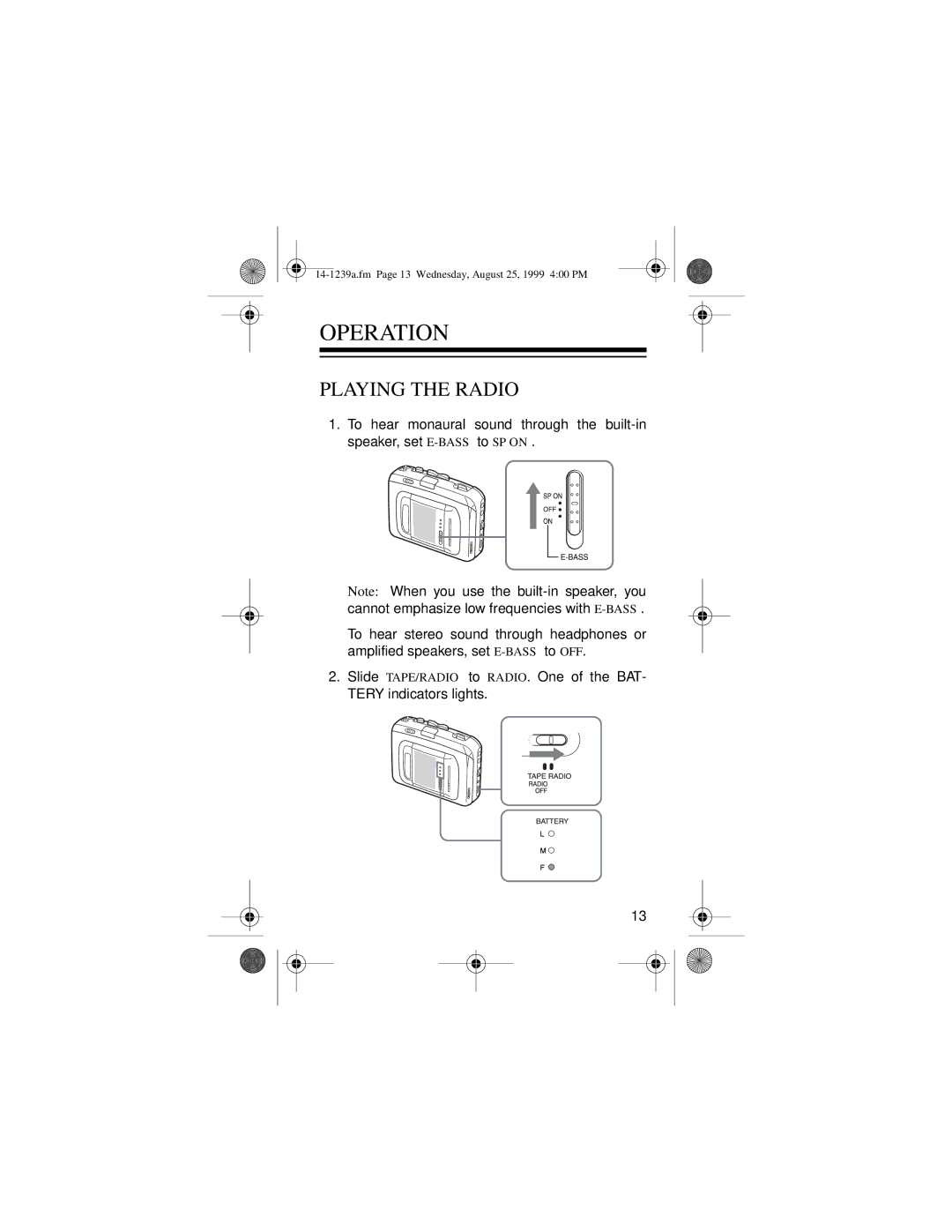 Optimus SCR-96 owner manual Operation, Playing the Radio 