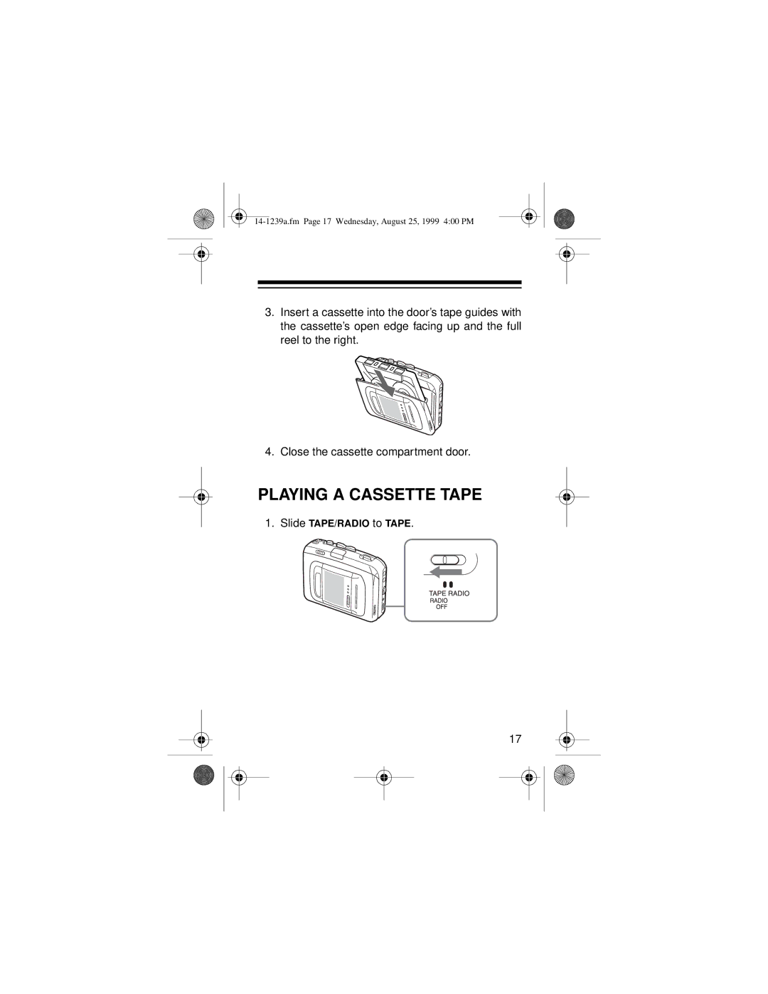 Optimus SCR-96 owner manual Playing a Cassette Tape 