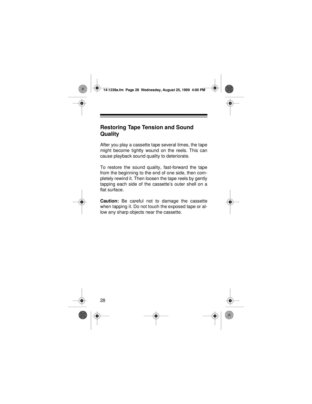 Optimus SCR-96 owner manual Restoring Tape Tension and Sound Quality 