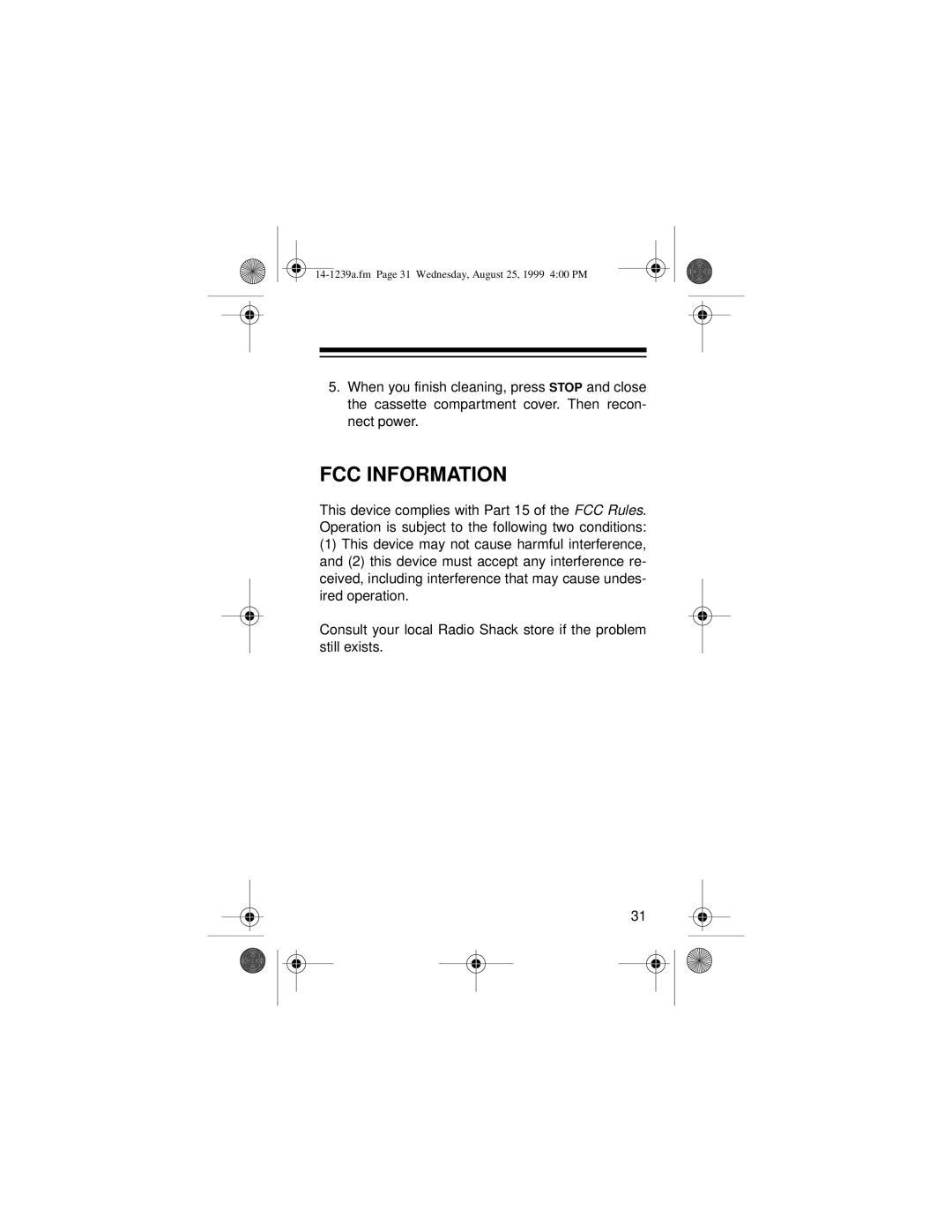 Optimus SCR-96 owner manual FCC Information 