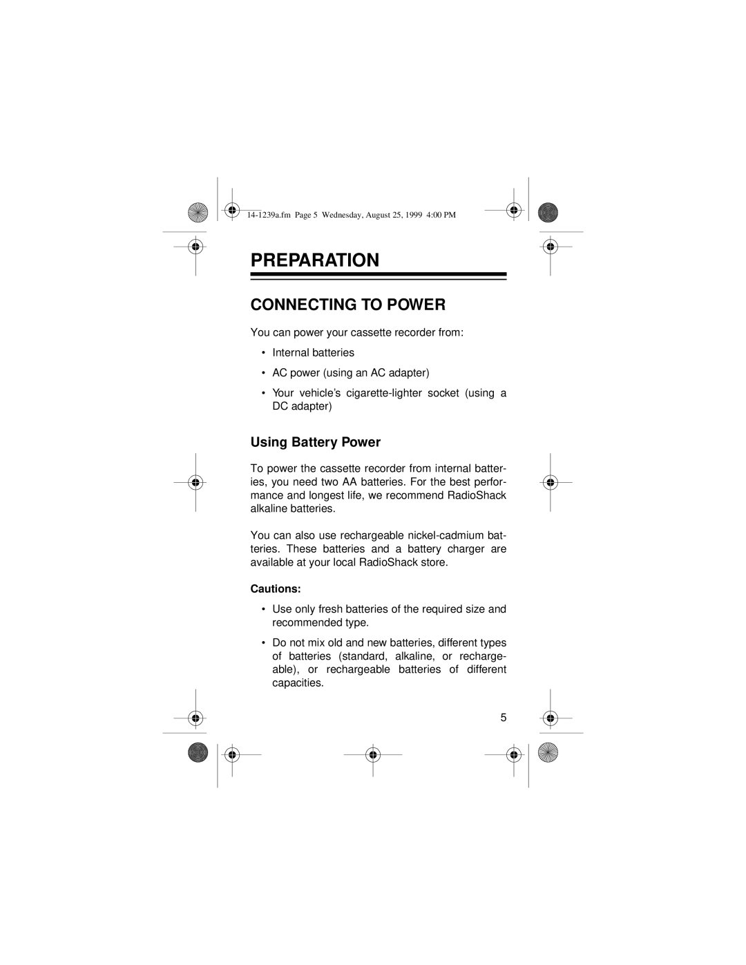 Optimus SCR-96 owner manual Preparation, Connecting to Power, Using Battery Power 