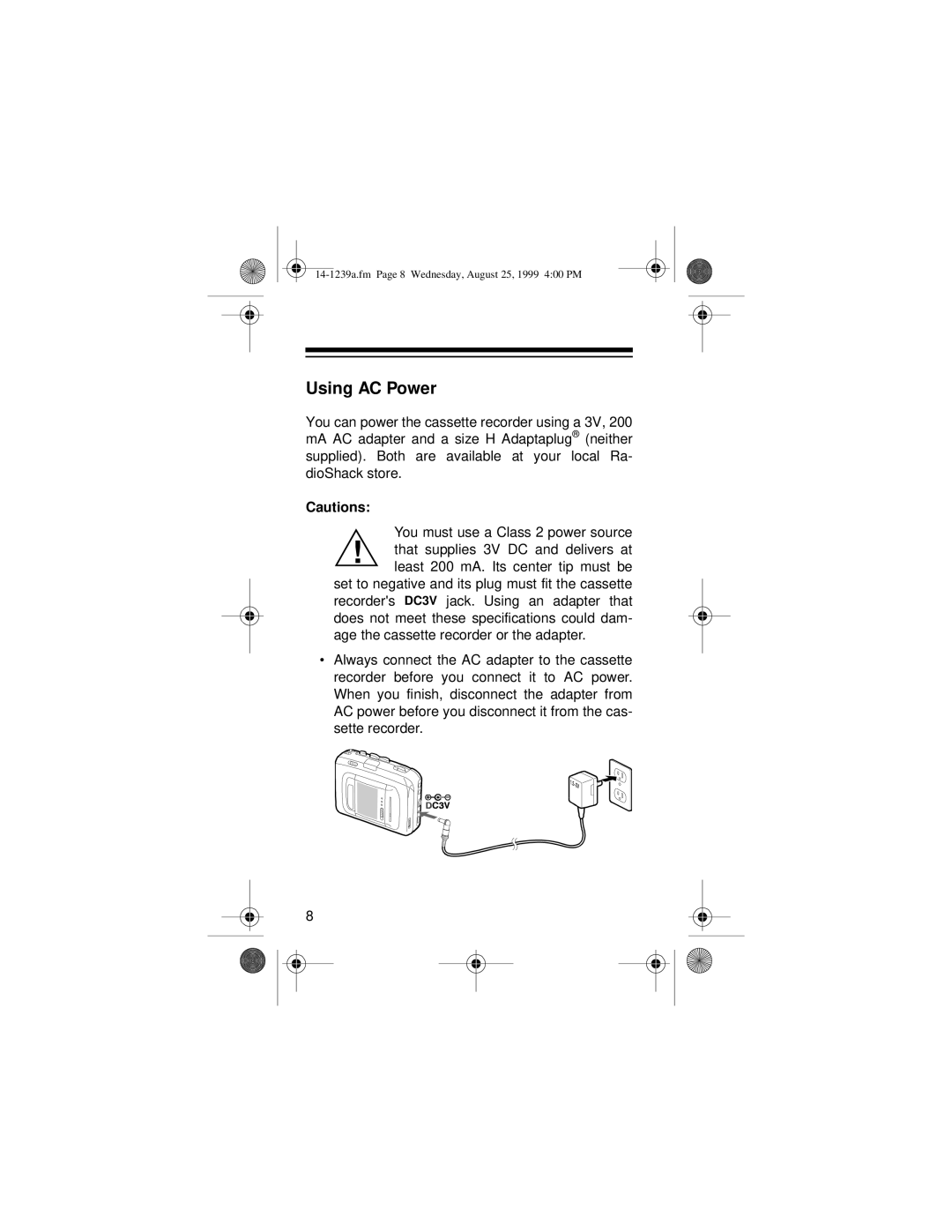 Optimus SCR-96 owner manual Using AC Power 