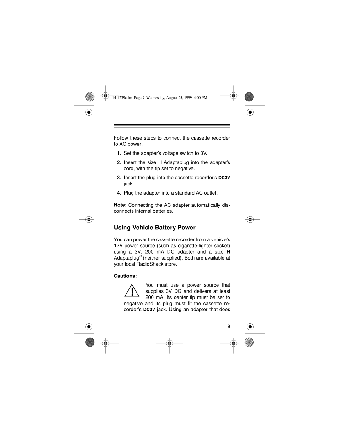 Optimus SCR-96 owner manual Using Vehicle Battery Power 