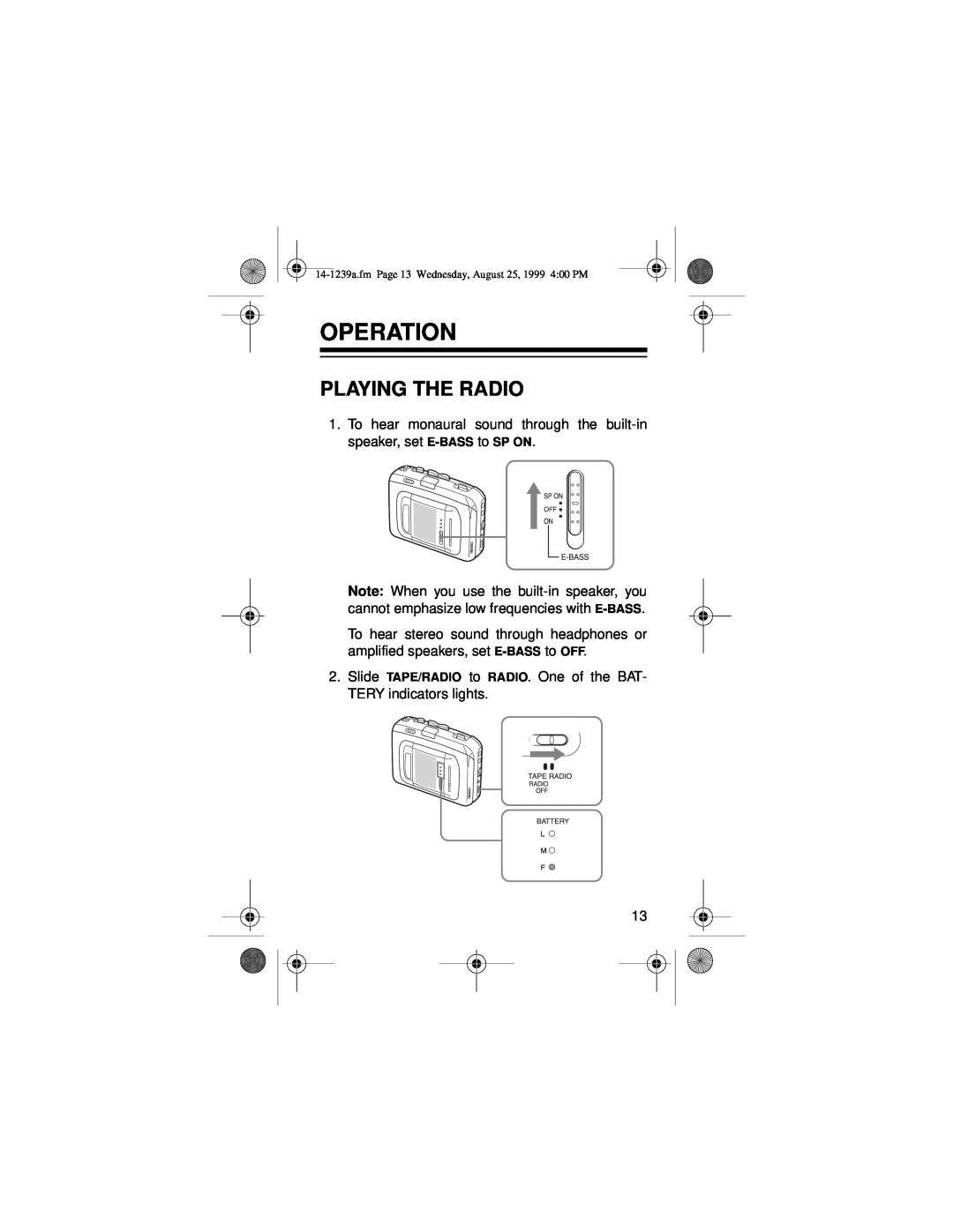 Optimus SCR-96 owner manual Operation, Playing The Radio 