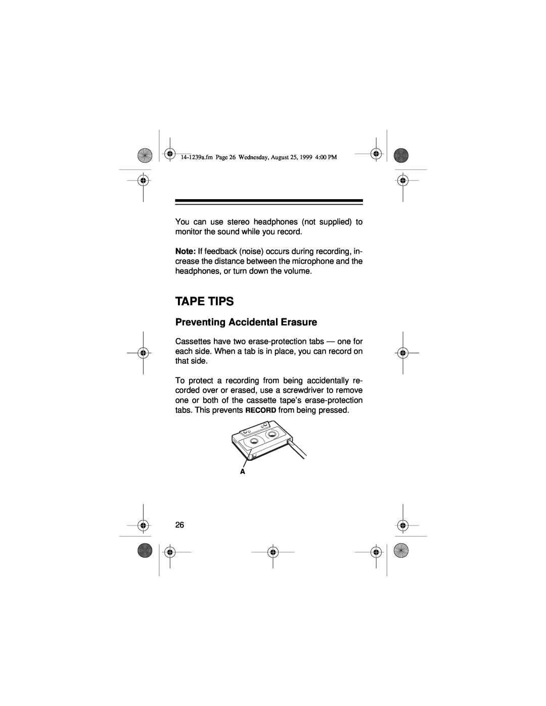 Optimus SCR-96 owner manual Tape Tips, Preventing Accidental Erasure 