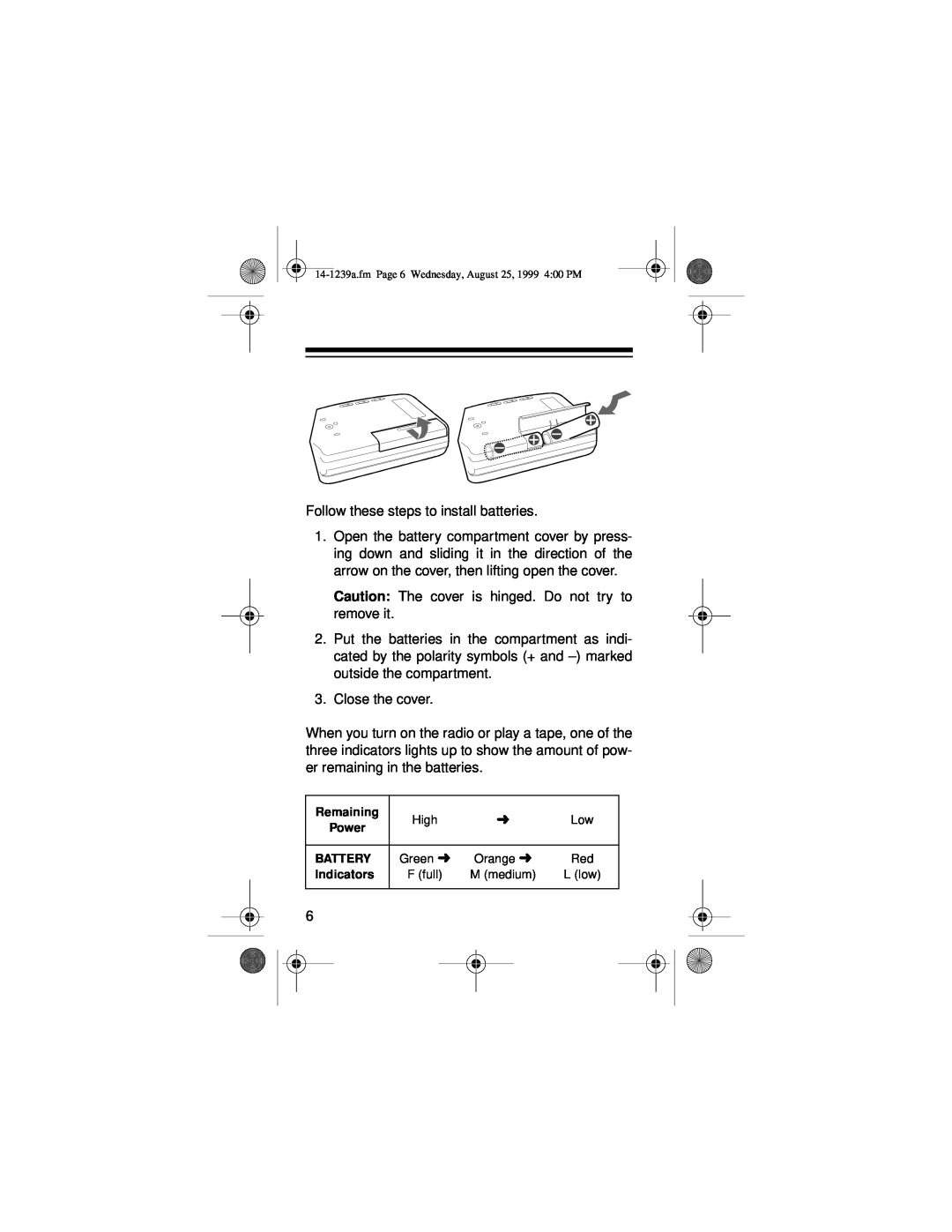 Optimus SCR-96 owner manual Follow these steps to install batteries 