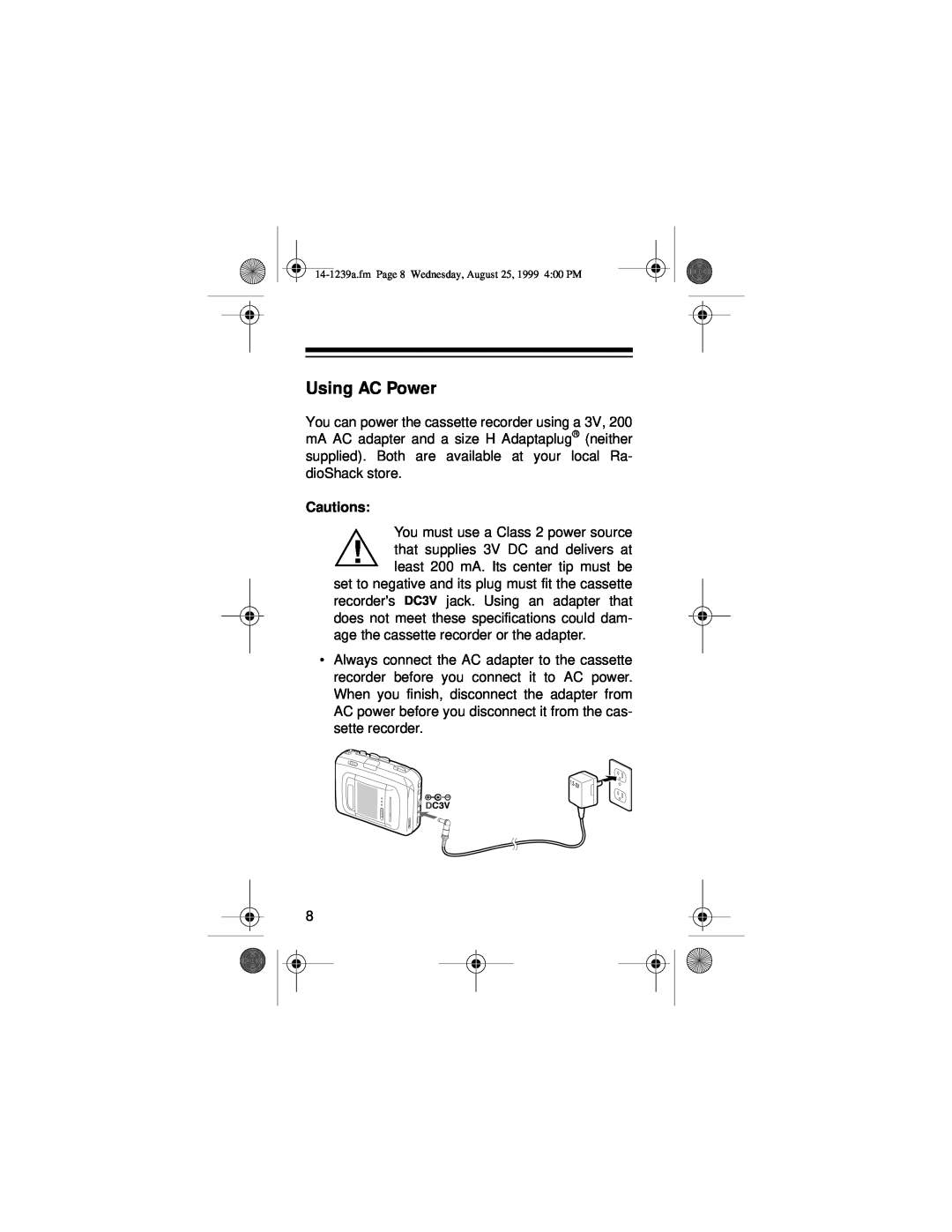 Optimus SCR-96 owner manual Using AC Power, Cautions 