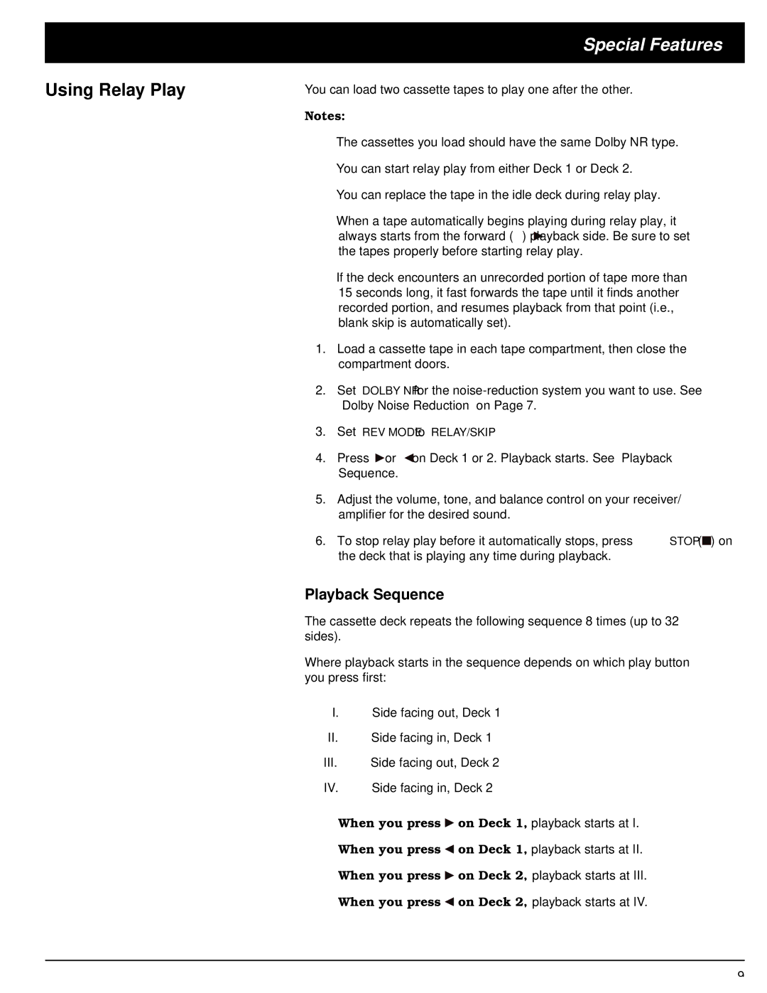 Optimus SCT-56 owner manual Using Relay Play, Playback Sequence 