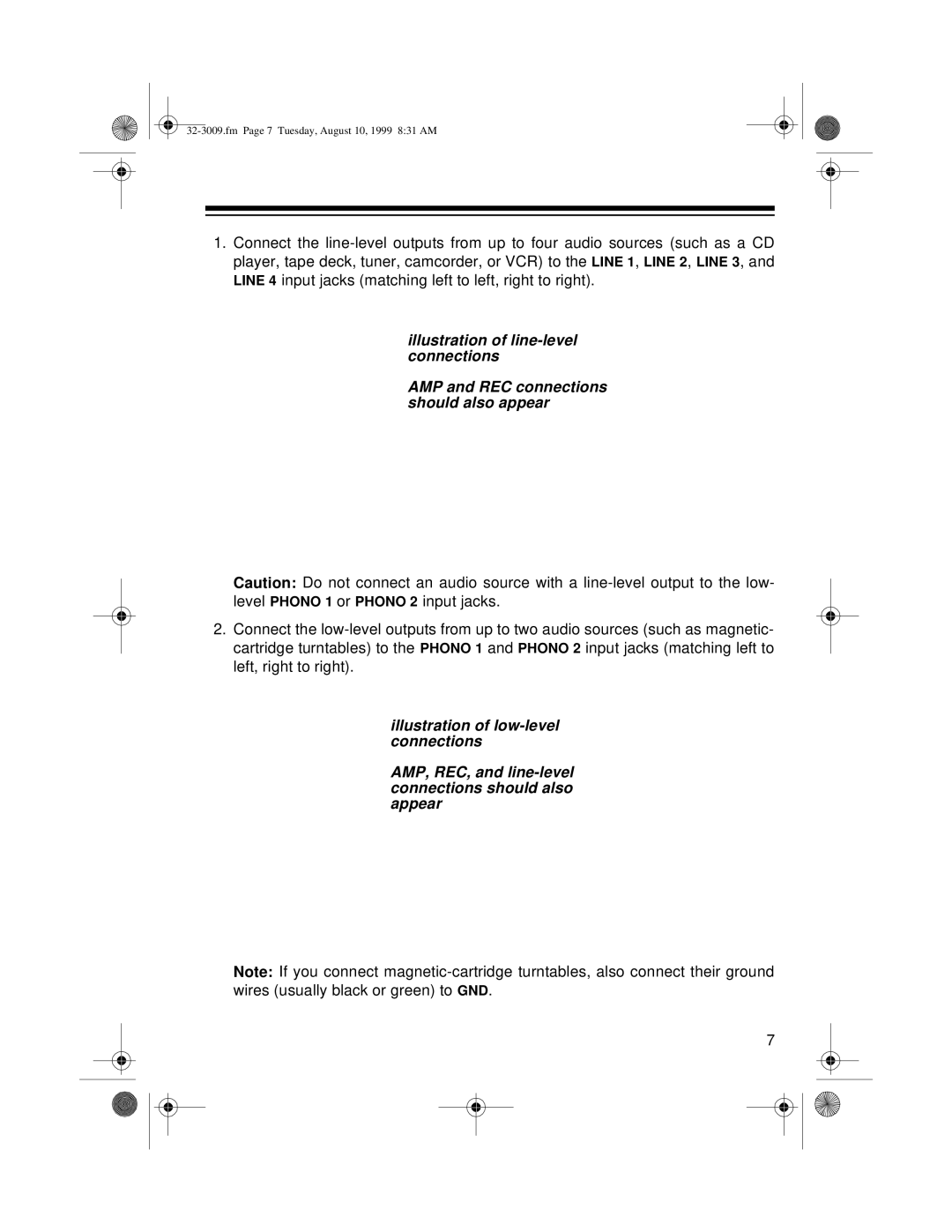 Optimus 32-3009, SSM-1250 owner manual Fm Page 7 Tuesday, August 10, 1999 831 AM 