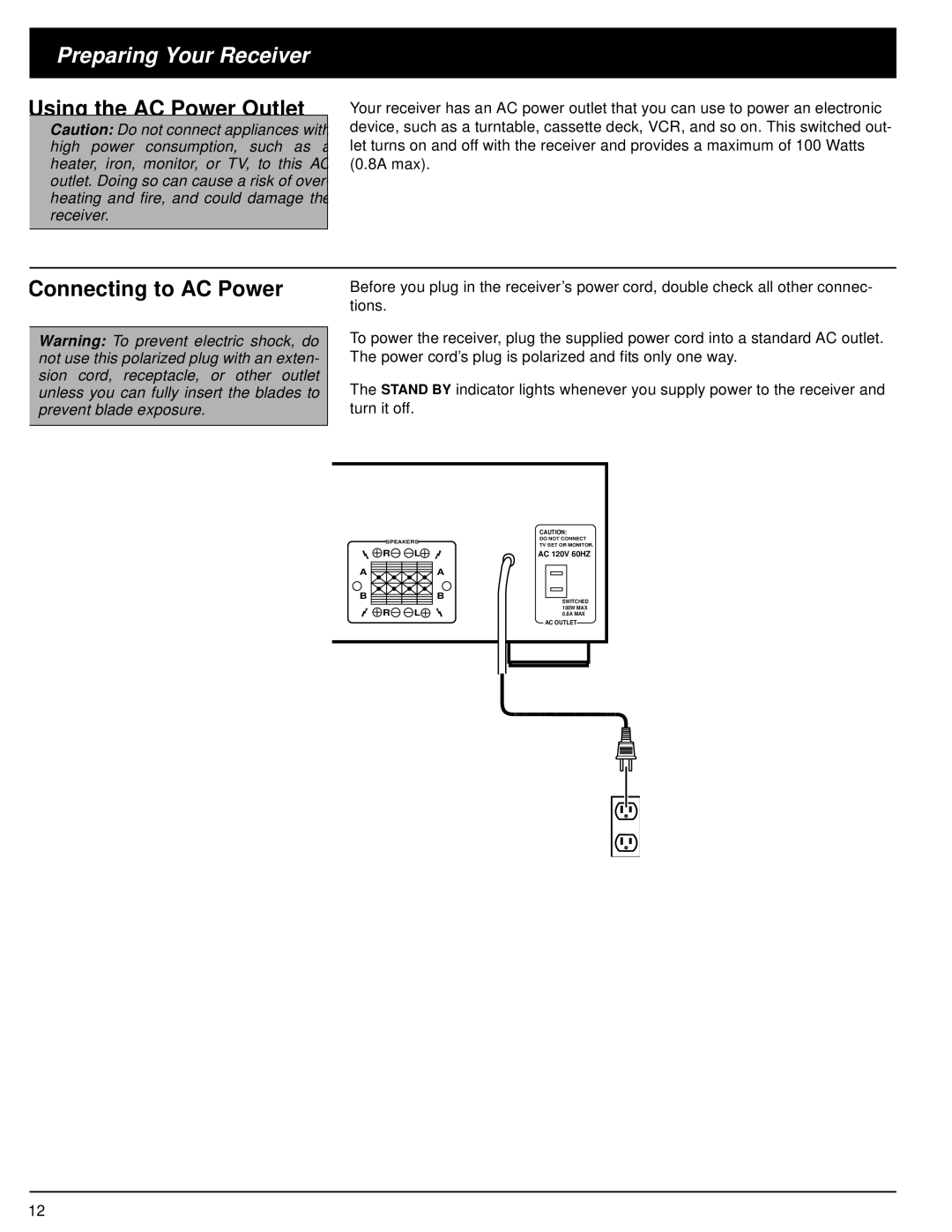 Optimus STA-3500 owner manual Using the AC Power Outlet, Connecting to AC Power 