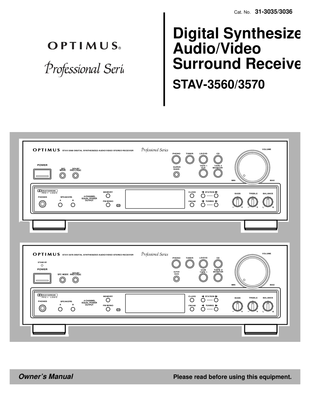 Optimus STAV-3560, STAV-3570, 31-3036, 31-3035 owner manual Cat. No -3035/3036, Please read before using this equipment 