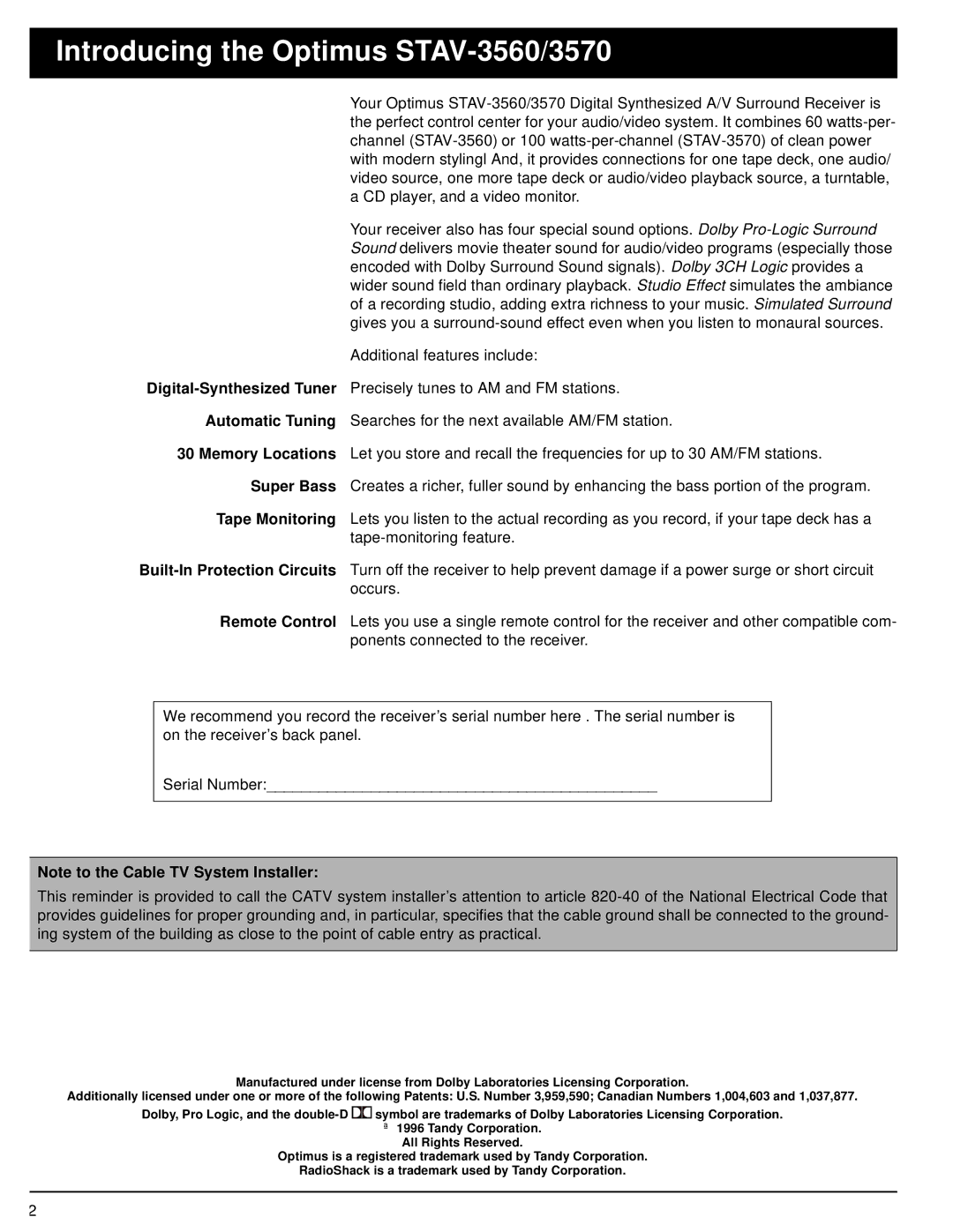 Optimus 31-3036, STAV-3570, 31-3035 owner manual Introducing the Optimus STAV-3560/3570 